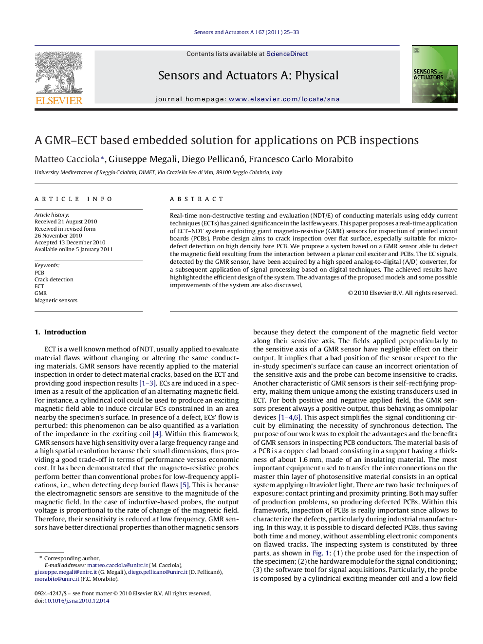 A GMR–ECT based embedded solution for applications on PCB inspections