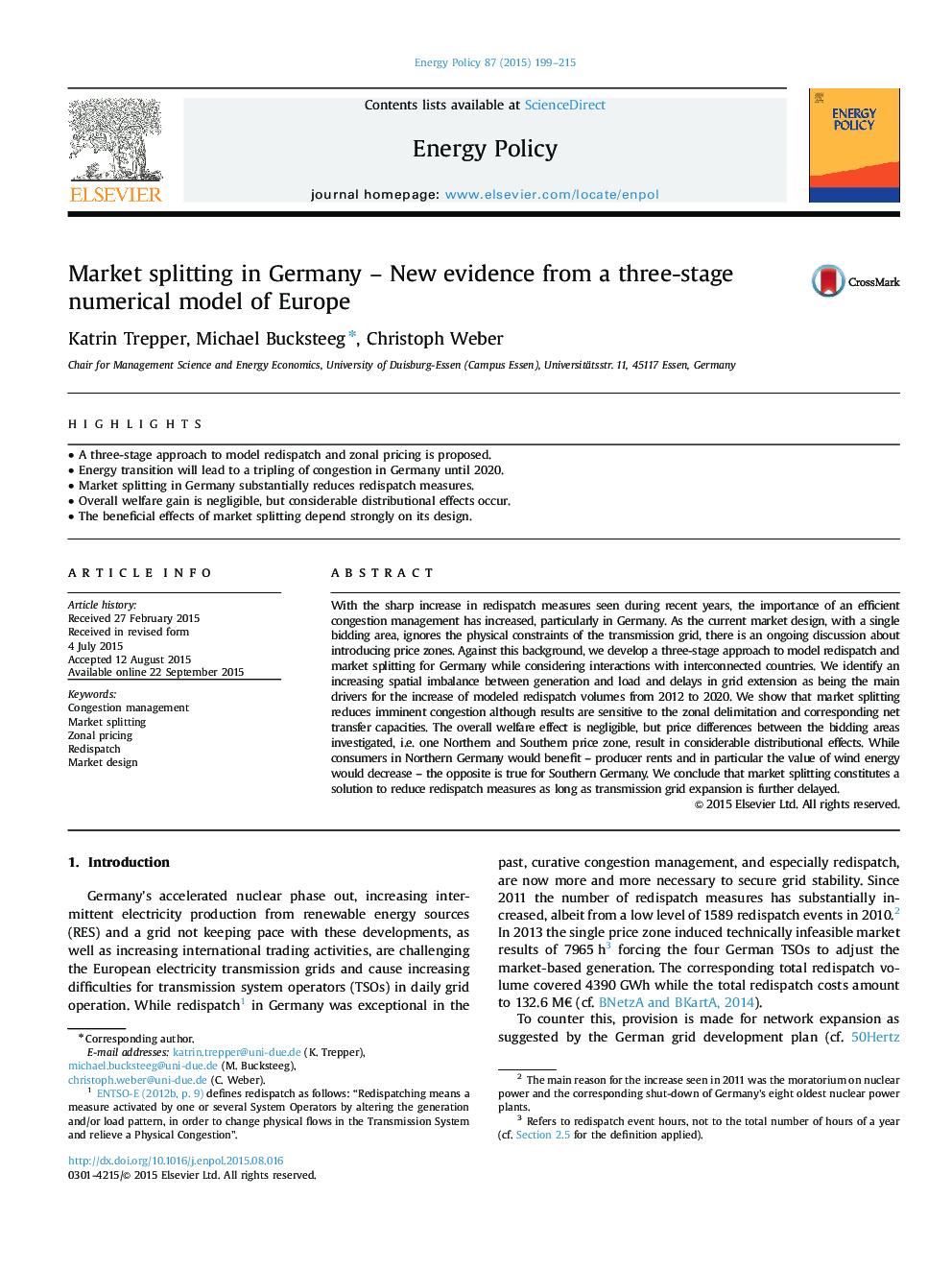 Market splitting in Germany - New evidence from a three-stage numerical model of Europe