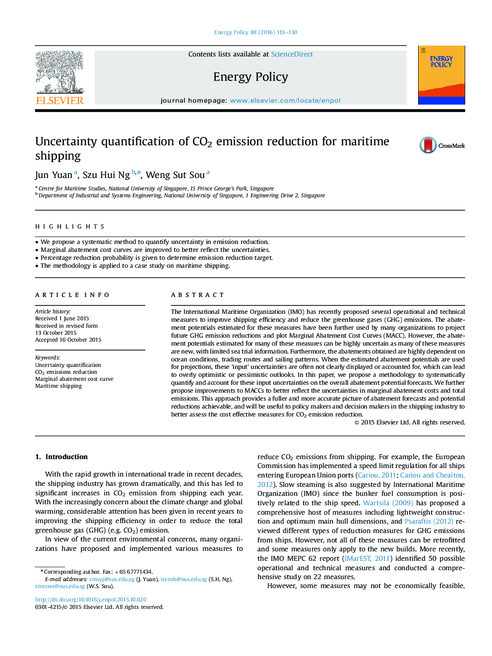 Uncertainty quantification of CO2 emission reduction for maritime shipping