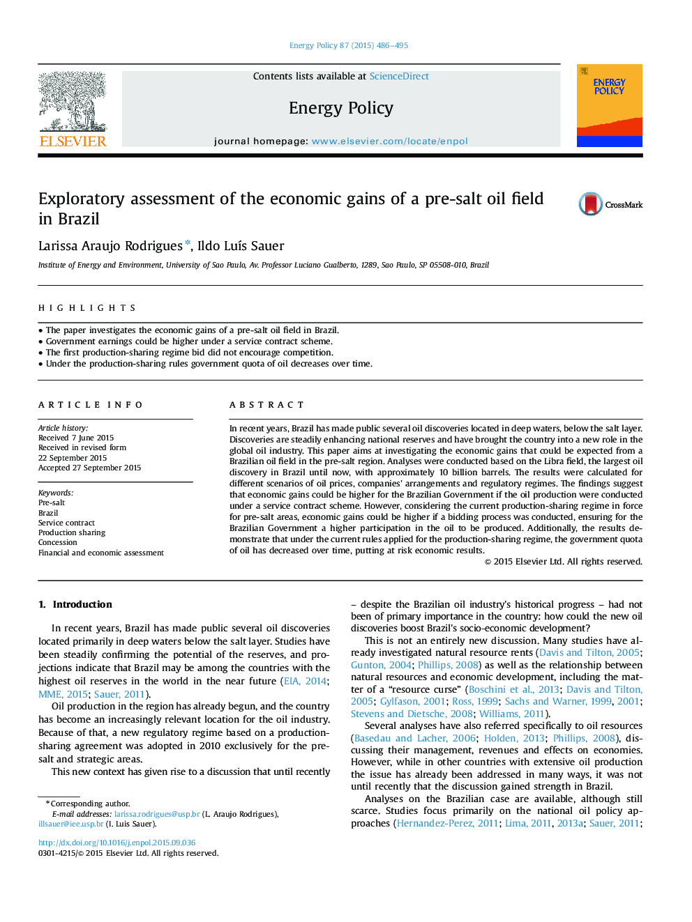 Exploratory assessment of the economic gains of a pre-salt oil field in Brazil