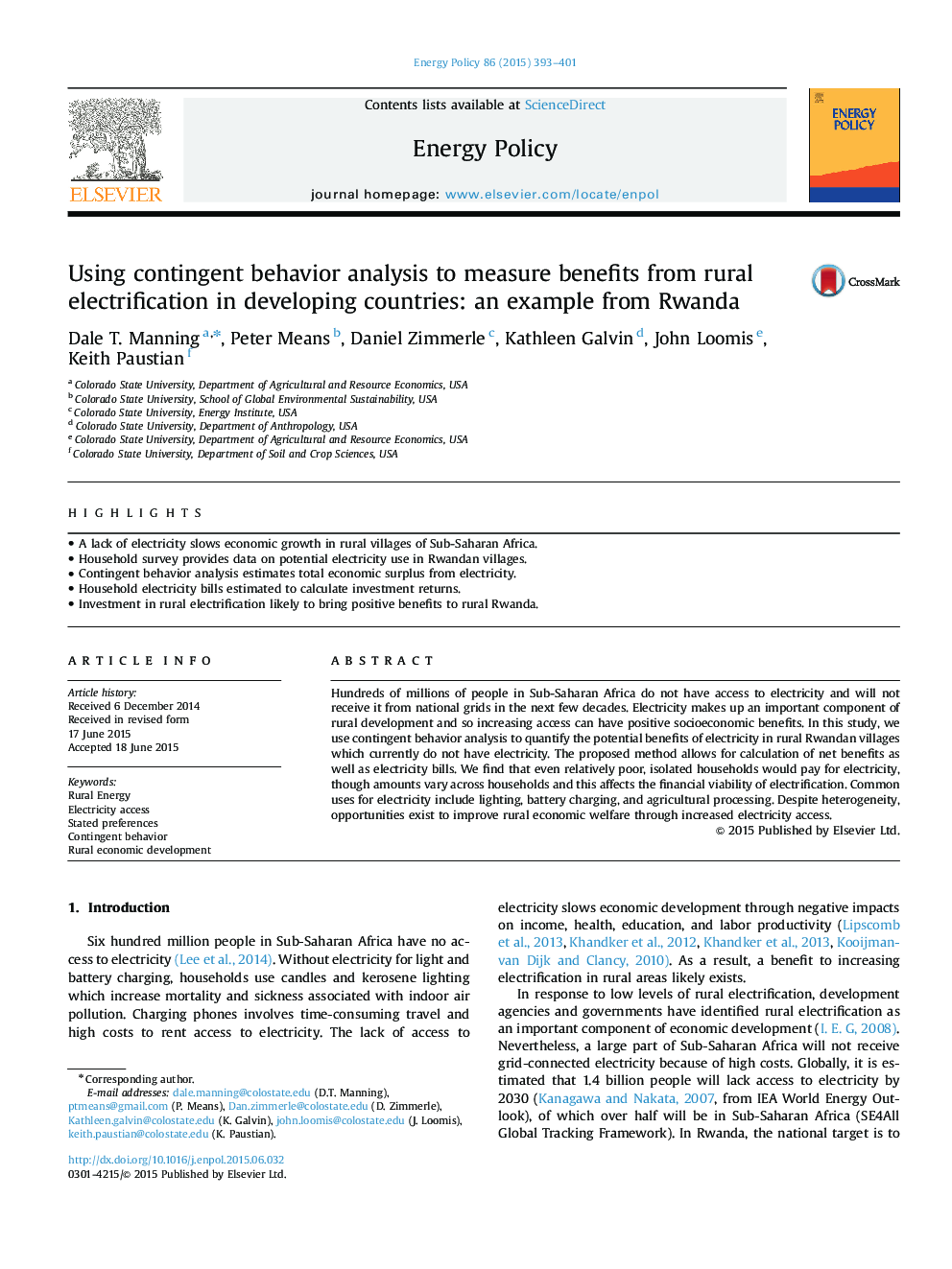 Using contingent behavior analysis to measure benefits from rural electrification in developing countries: an example from Rwanda