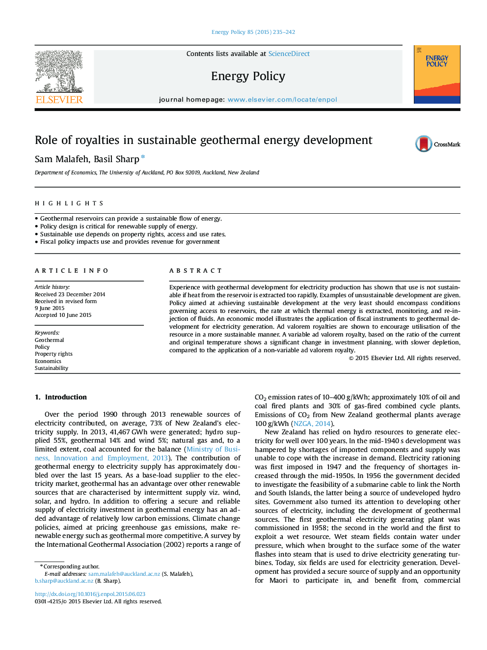 Role of royalties in sustainable geothermal energy development