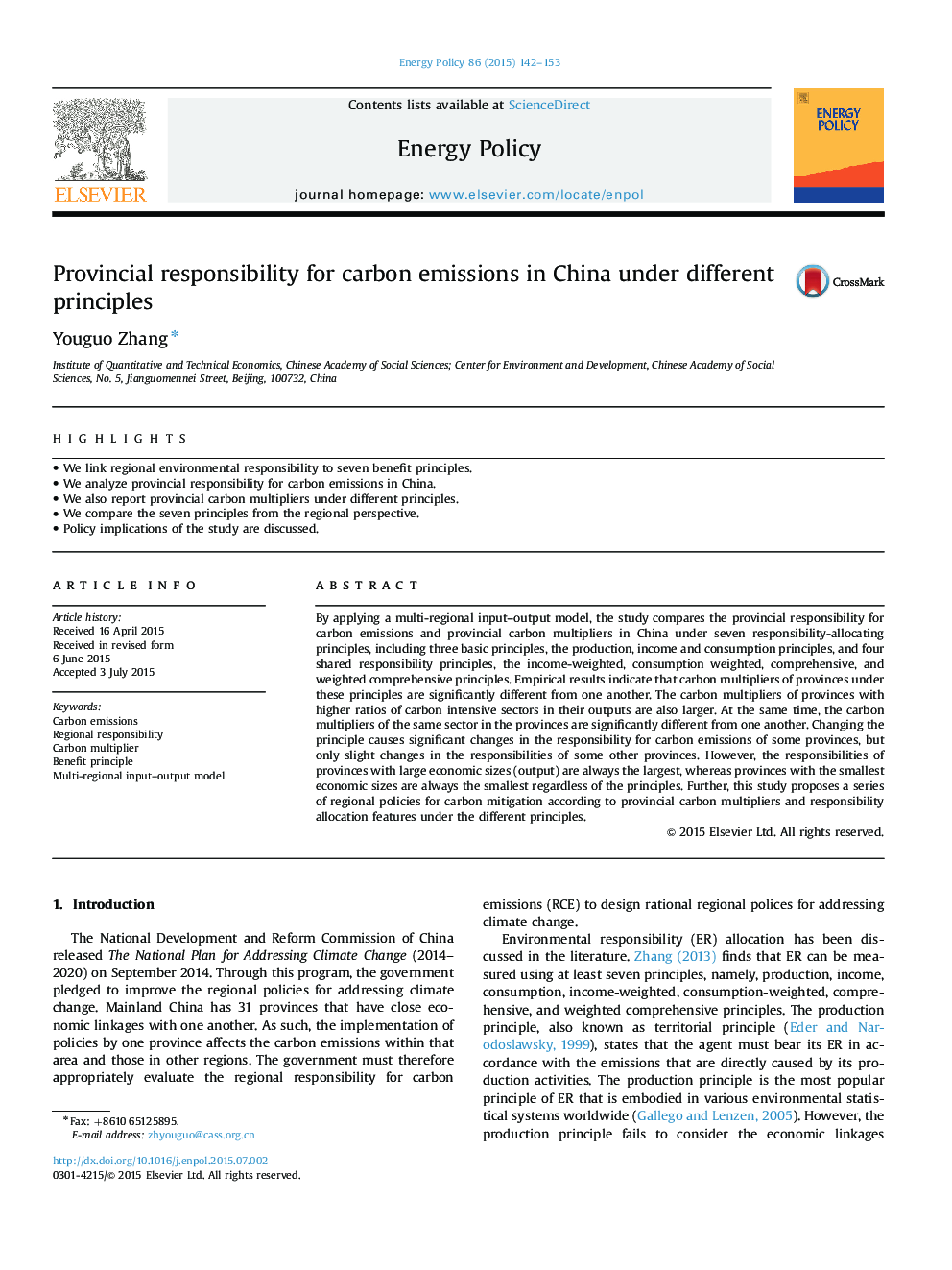 Provincial responsibility for carbon emissions in China under different principles