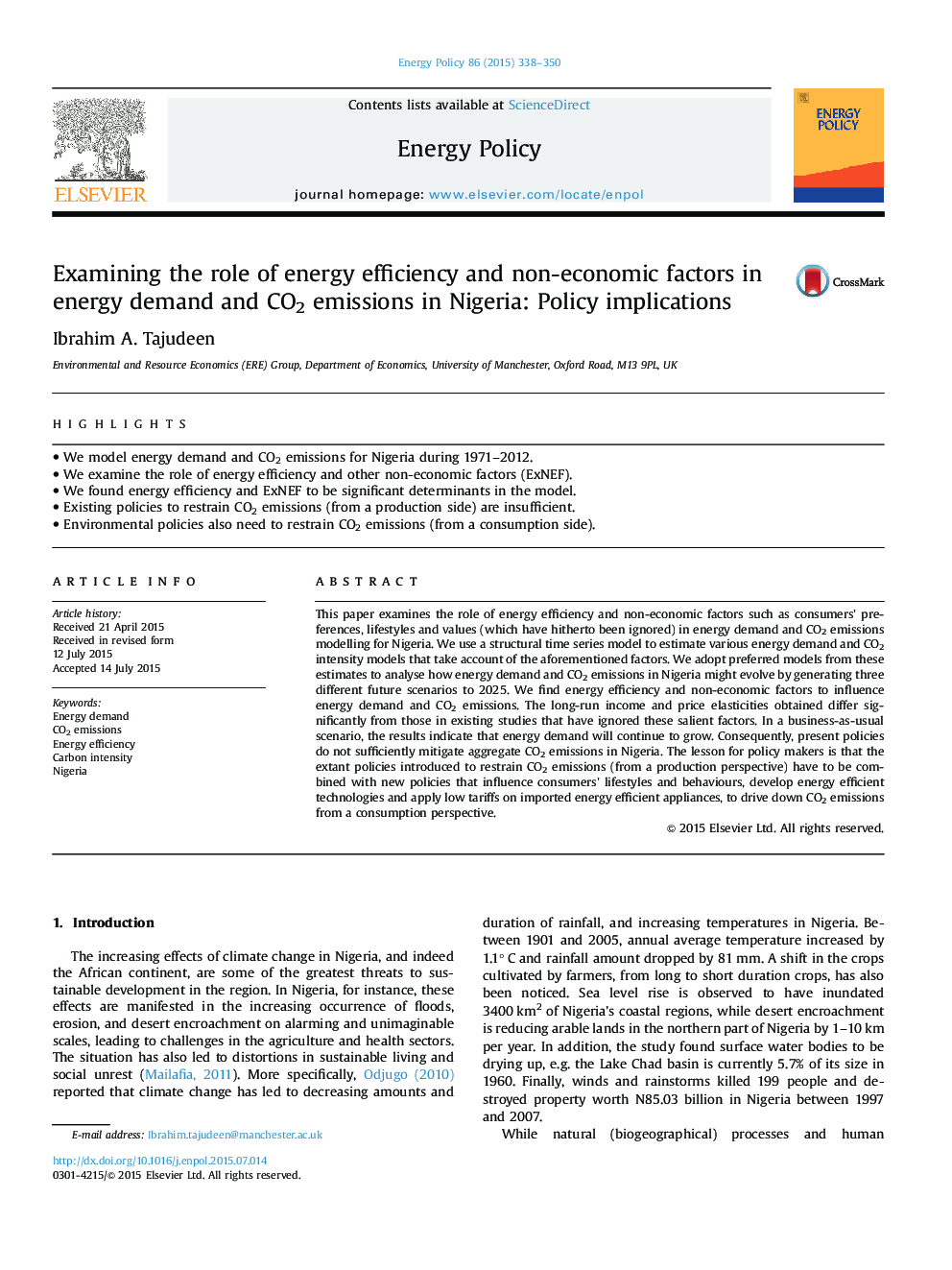 Examining the role of energy efficiency and non-economic factors in energy demand and CO2 emissions in Nigeria: Policy implications