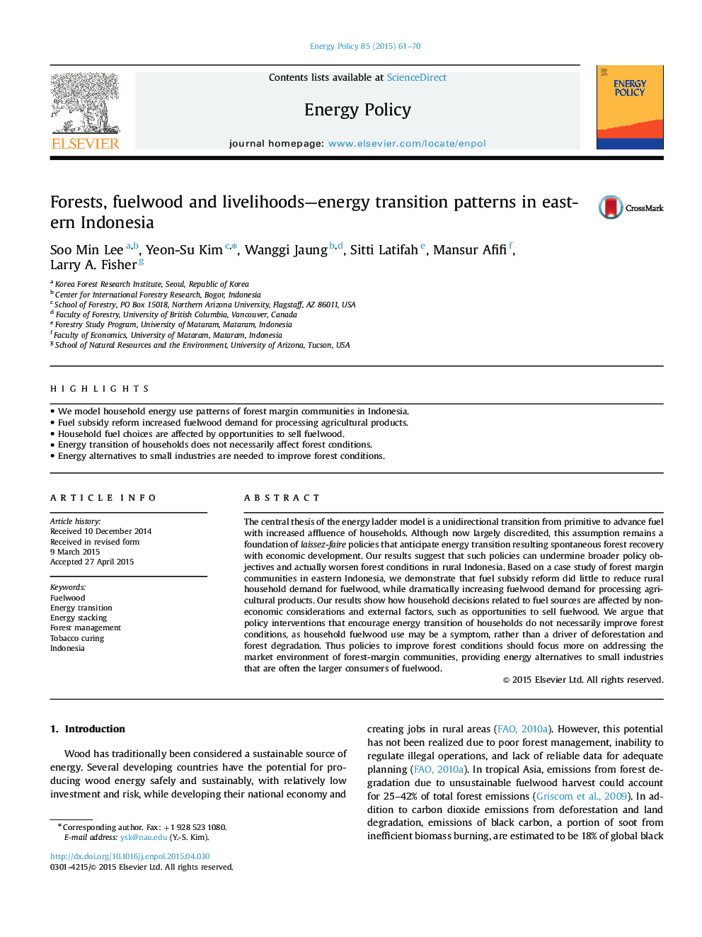 Forests, fuelwood and livelihoods-energy transition patterns in eastern Indonesia