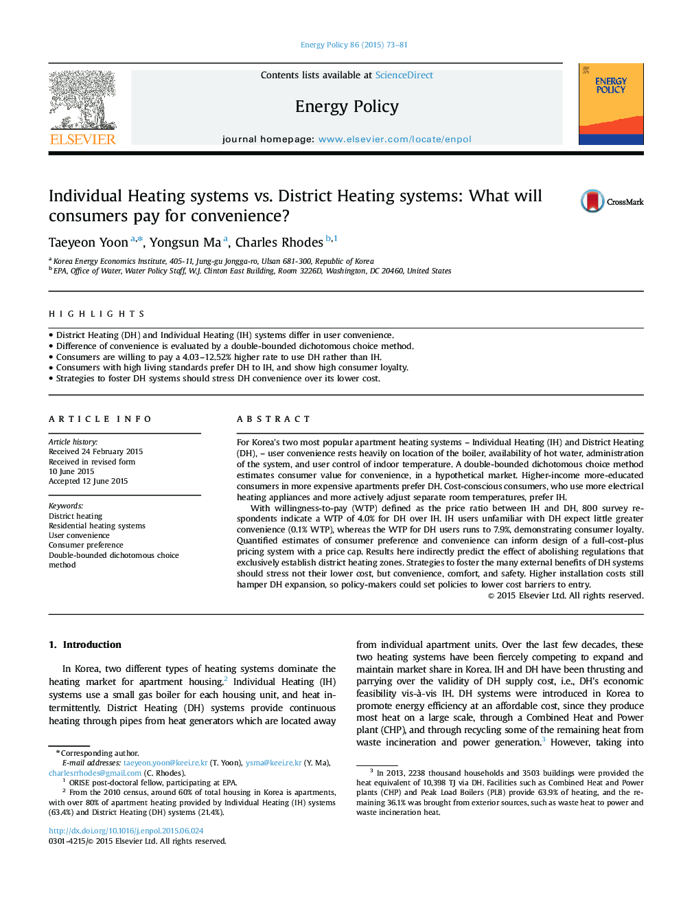 Individual Heating systems vs. District Heating systems: What will consumers pay for convenience?