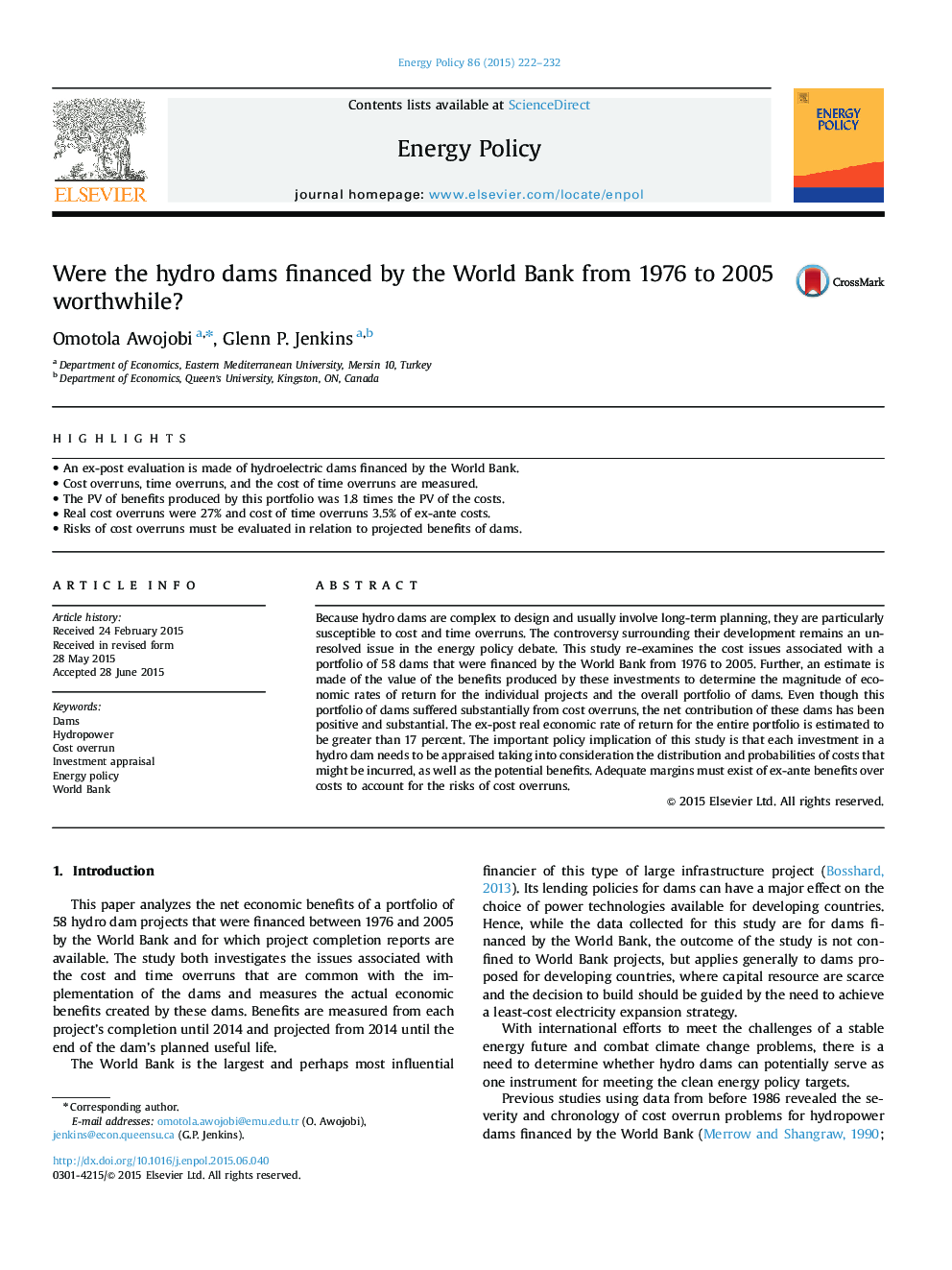 آیا سد های هیدرولیکی توسط بانک جهانی از سال 1976 تا 2005 مورد ارزشمندی بود؟ 