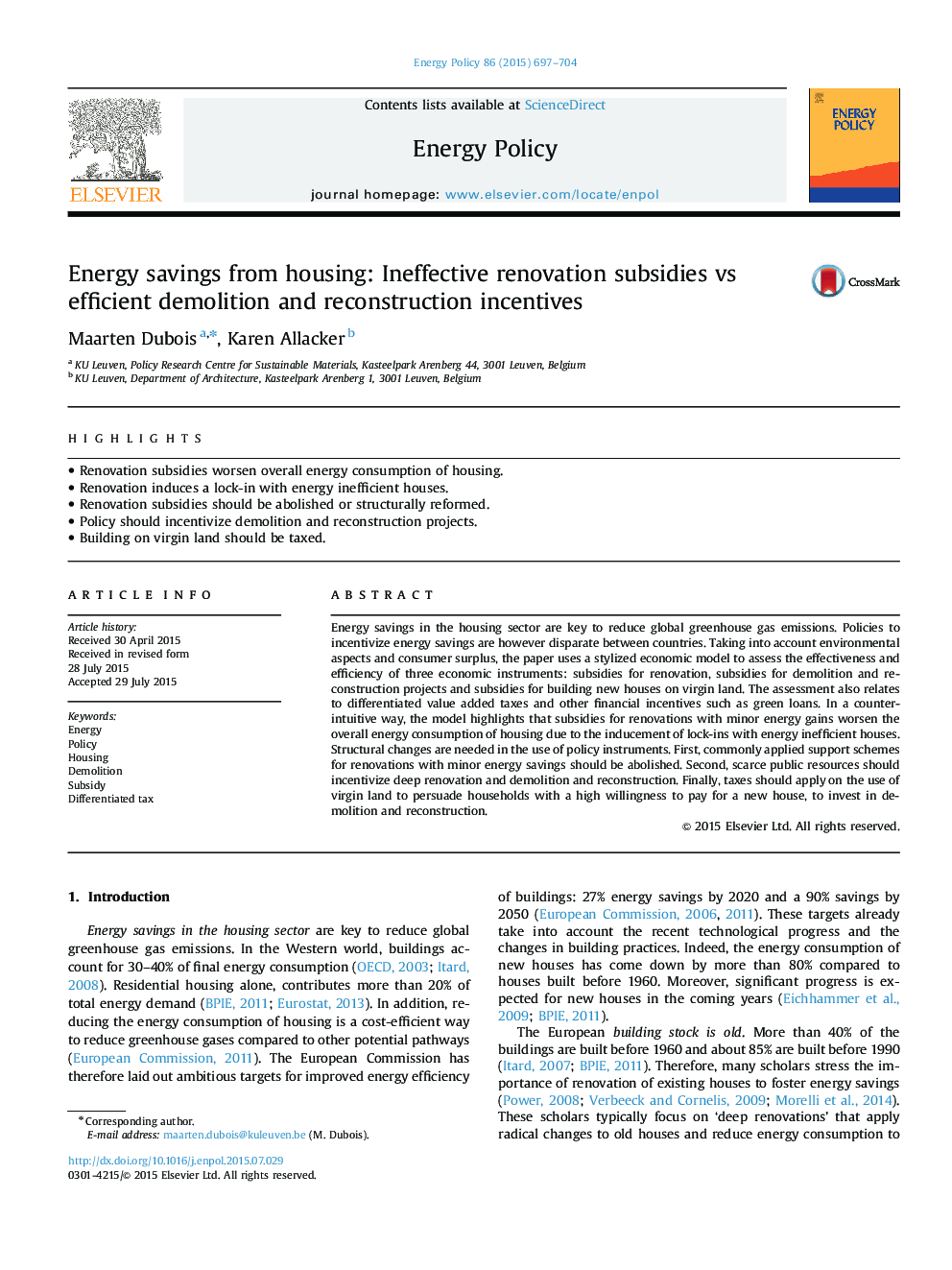 Energy savings from housing: Ineffective renovation subsidies vs efficient demolition and reconstruction incentives