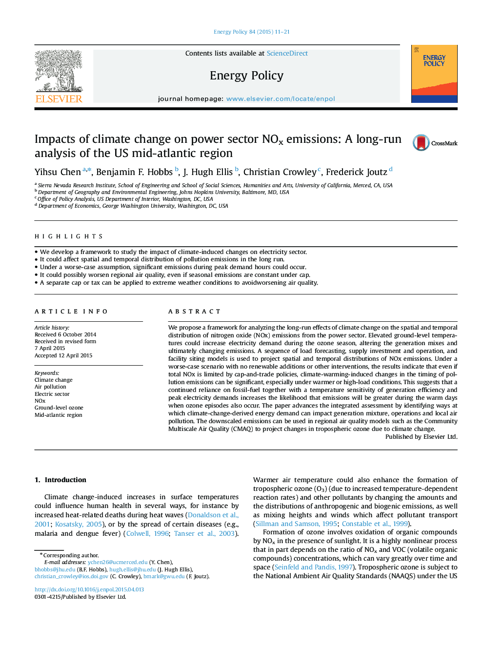 Impacts of climate change on power sector NOx emissions: A long-run analysis of the US mid-atlantic region