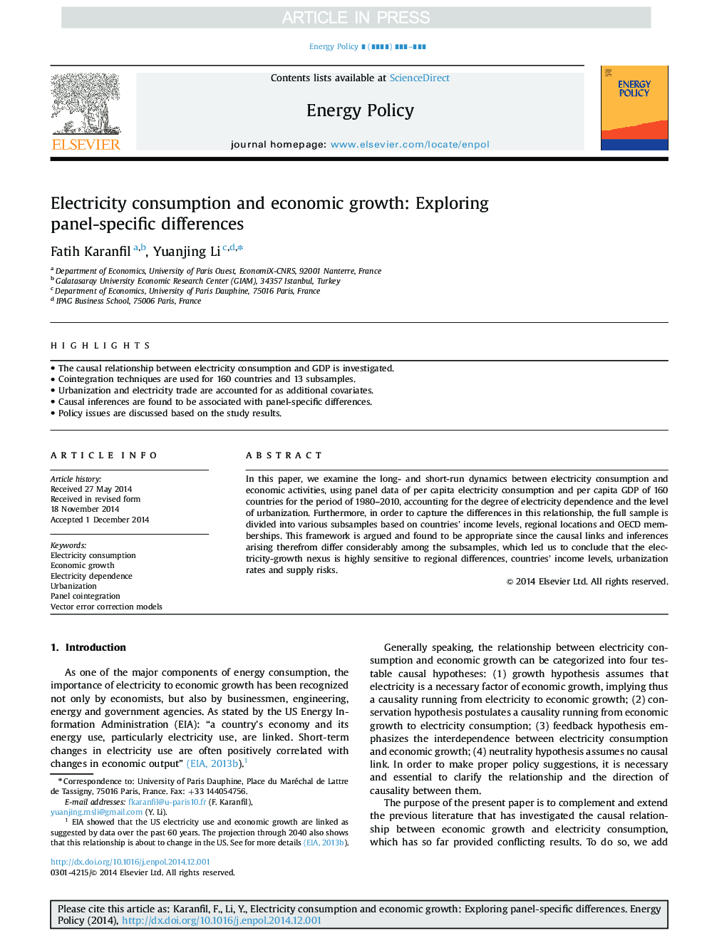 مصرف برق و رشد اقتصادی: بررسی تفاوت های پانل 