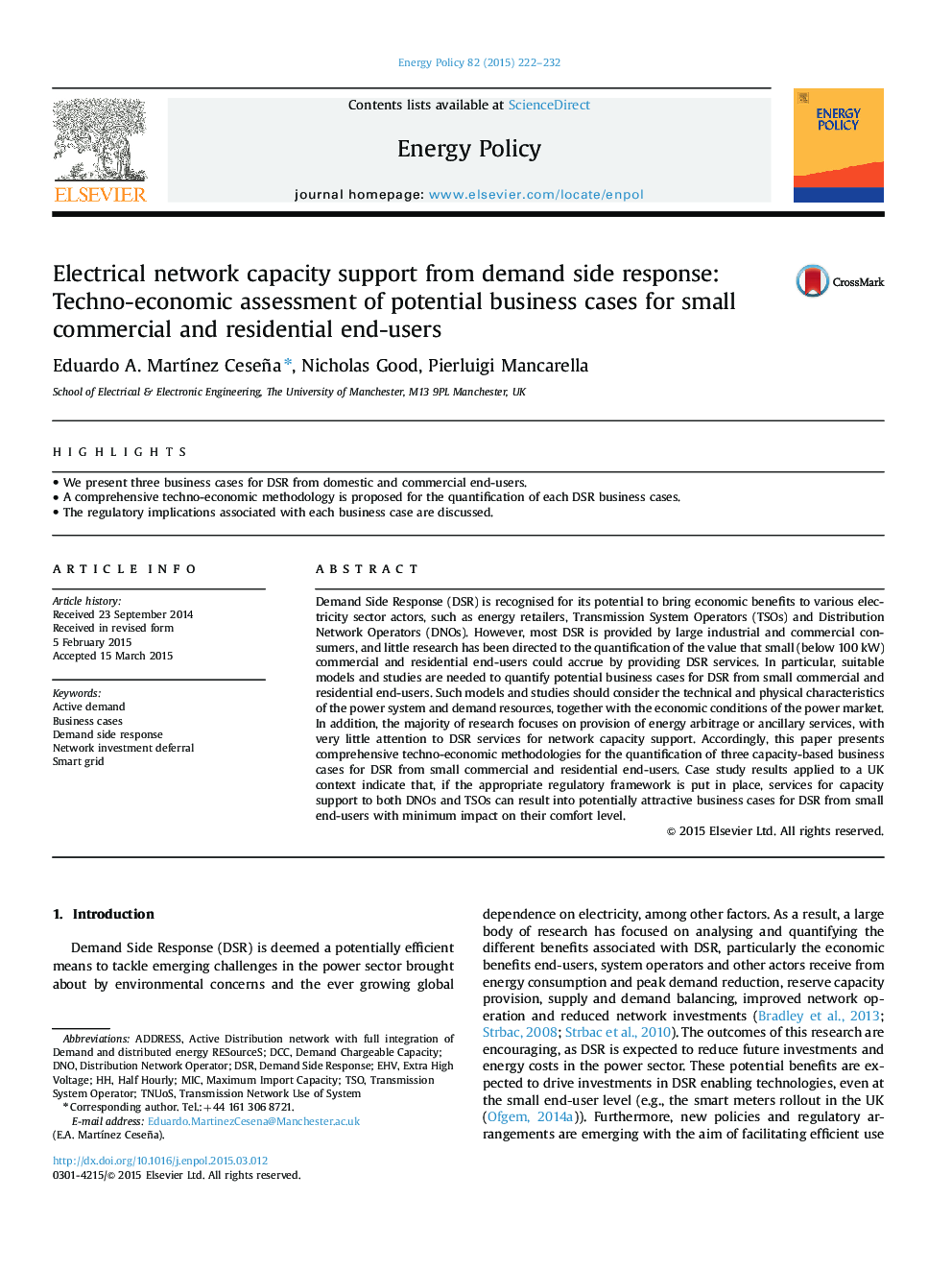 پشتیبانی از ظرفیت شبکه برق از پاسخ تقاضا: ارزیابی فنی و اقتصادی موارد بالقوه کسب و کار برای کاربران کوچک تجاری و مسکونی 
