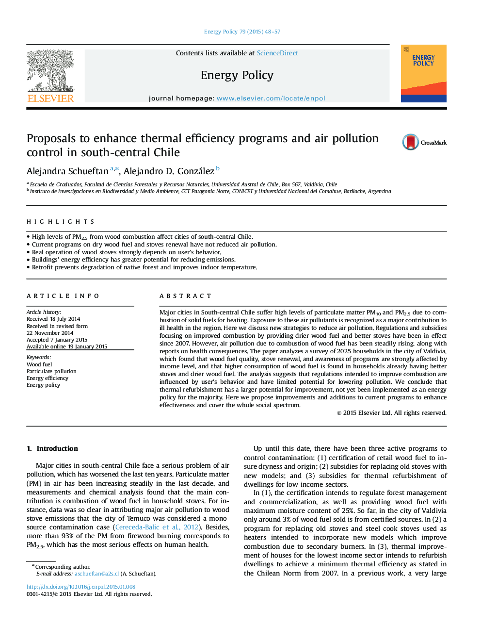 Proposals to enhance thermal efficiency programs and air pollution control in south-central Chile