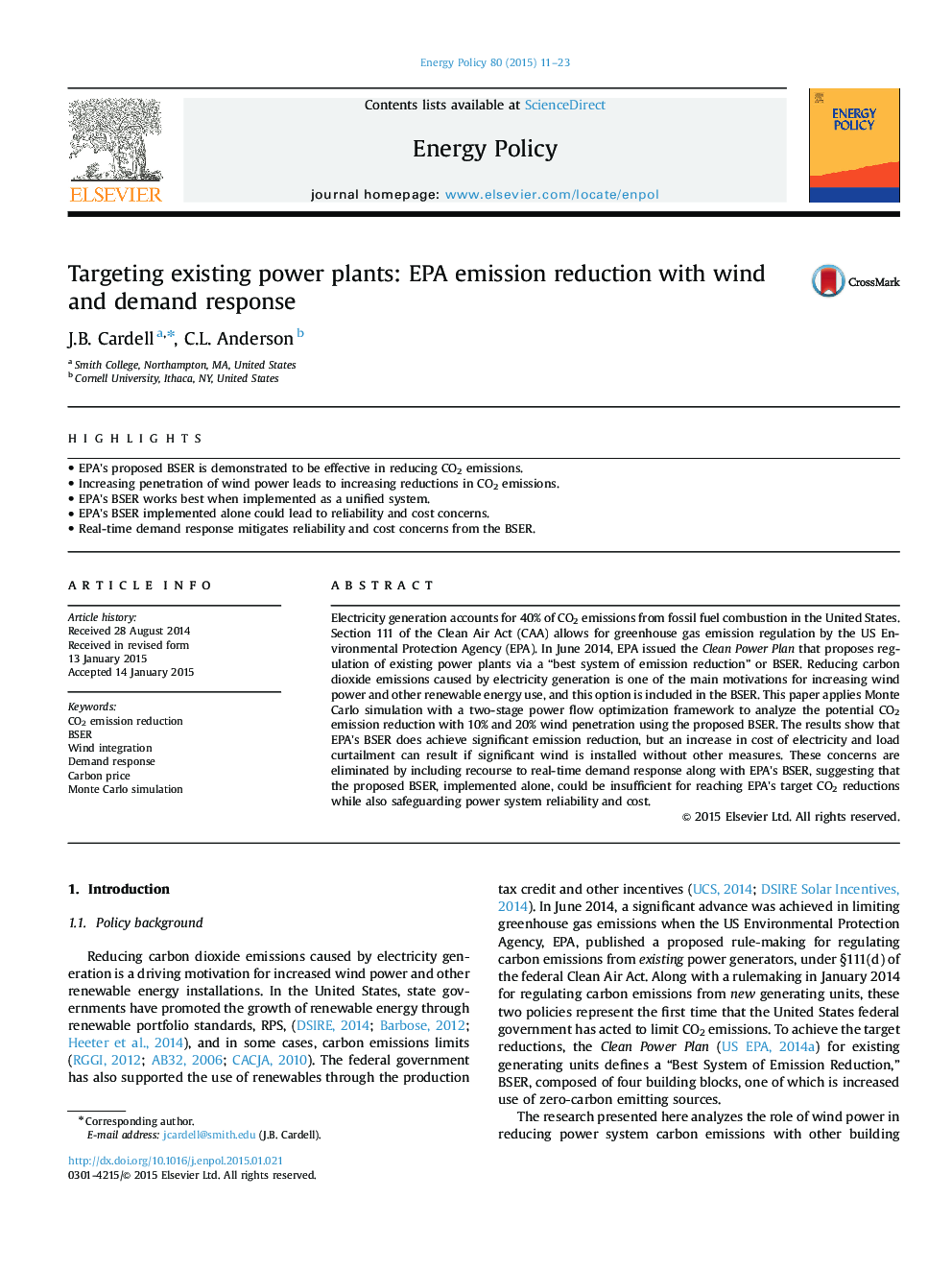 Targeting existing power plants: EPA emission reduction with wind and demand response