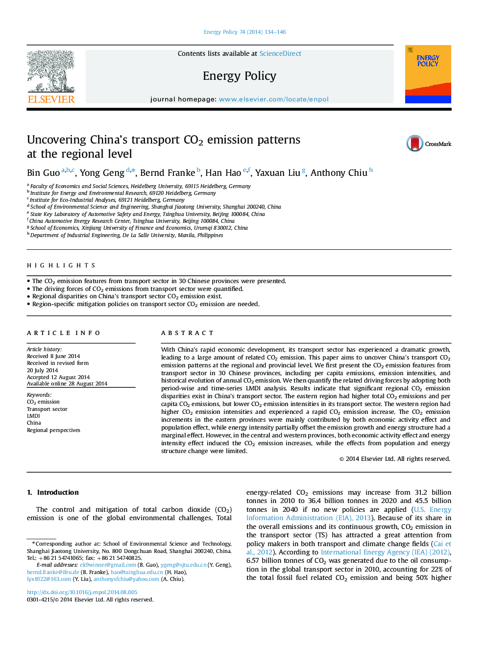 Uncovering China's transport CO2 emission patterns at the regional level