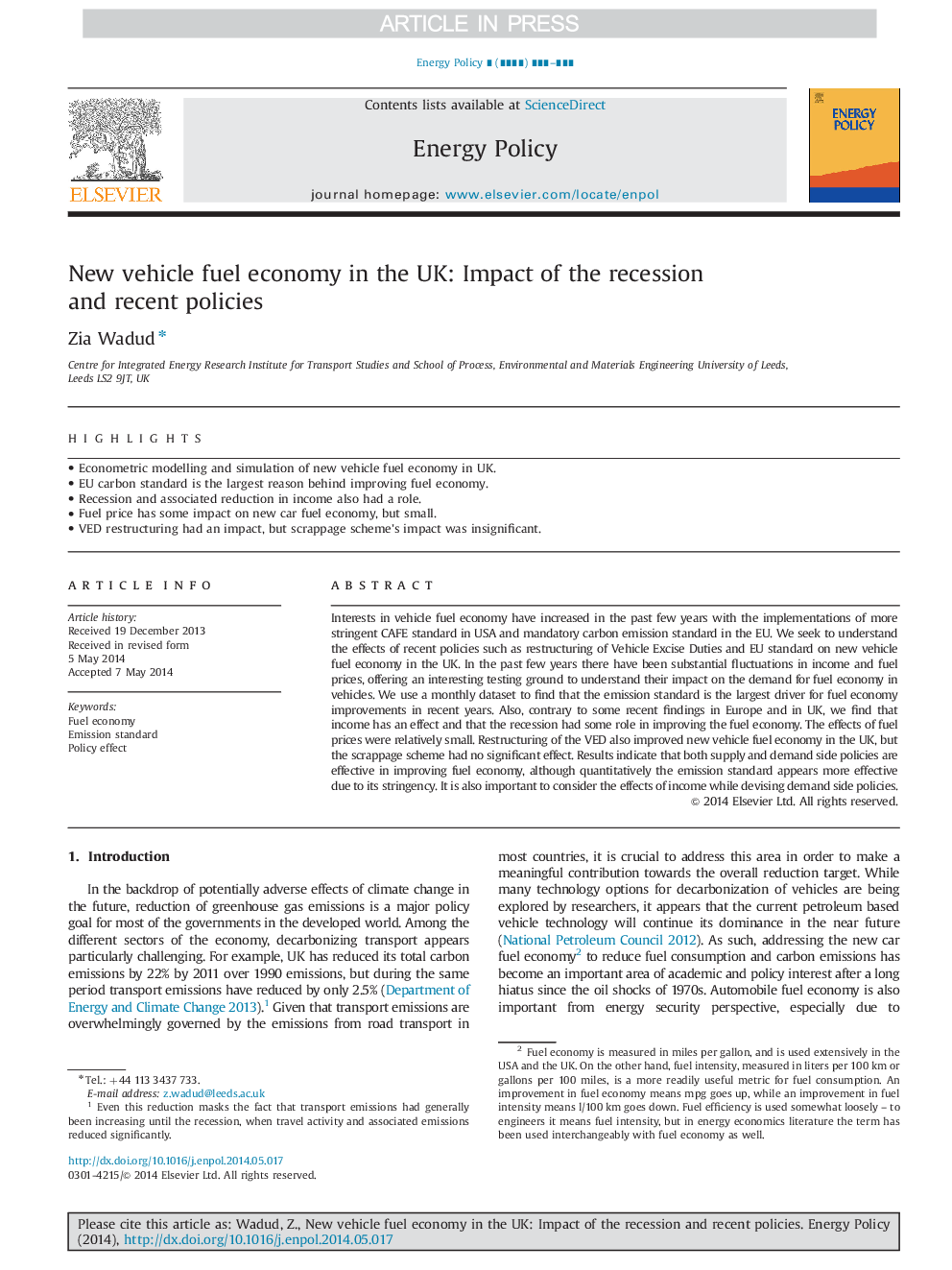 New vehicle fuel economy in the UK: Impact of the recession and recent policies