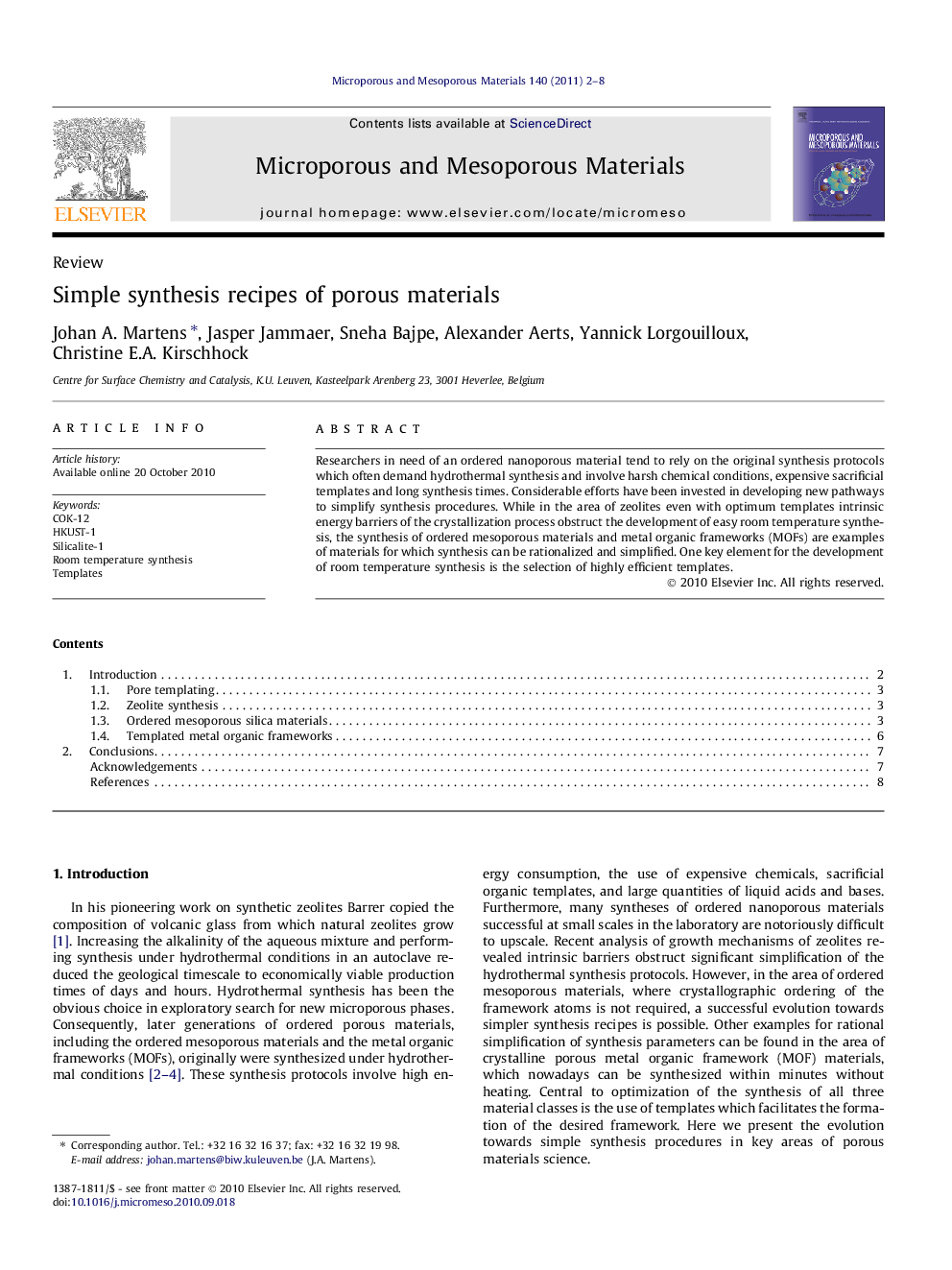 Simple synthesis recipes of porous materials