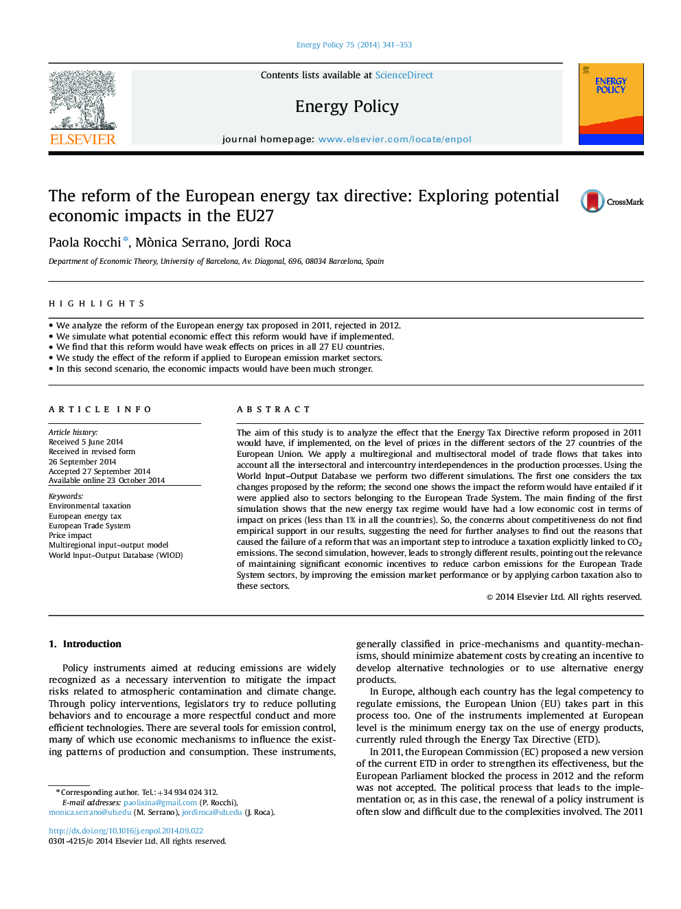 The reform of the European energy tax directive: Exploring potential economic impacts in the EU27