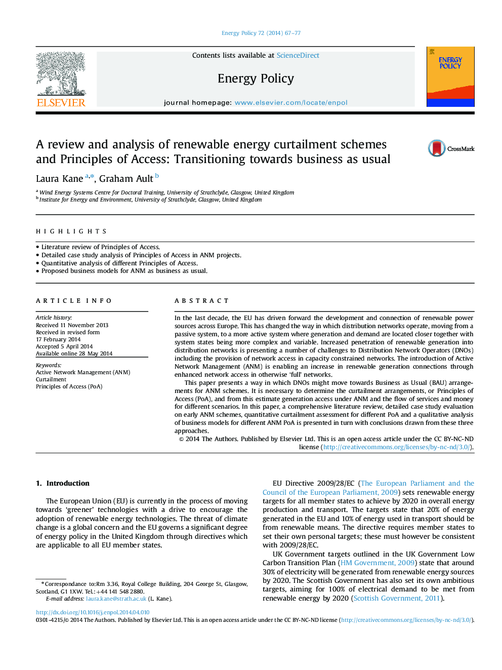 A review and analysis of renewable energy curtailment schemes and Principles of Access: Transitioning towards business as usual