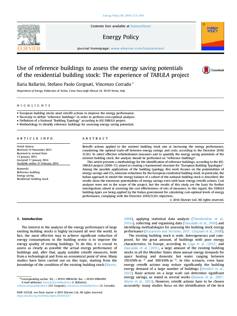 Use of reference buildings to assess the energy saving potentials of the residential building stock: The experience of TABULA project