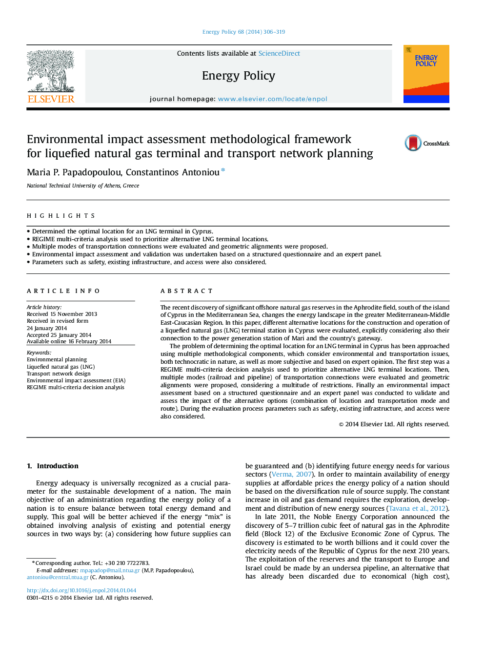 Environmental impact assessment methodological framework for liquefied natural gas terminal and transport network planning