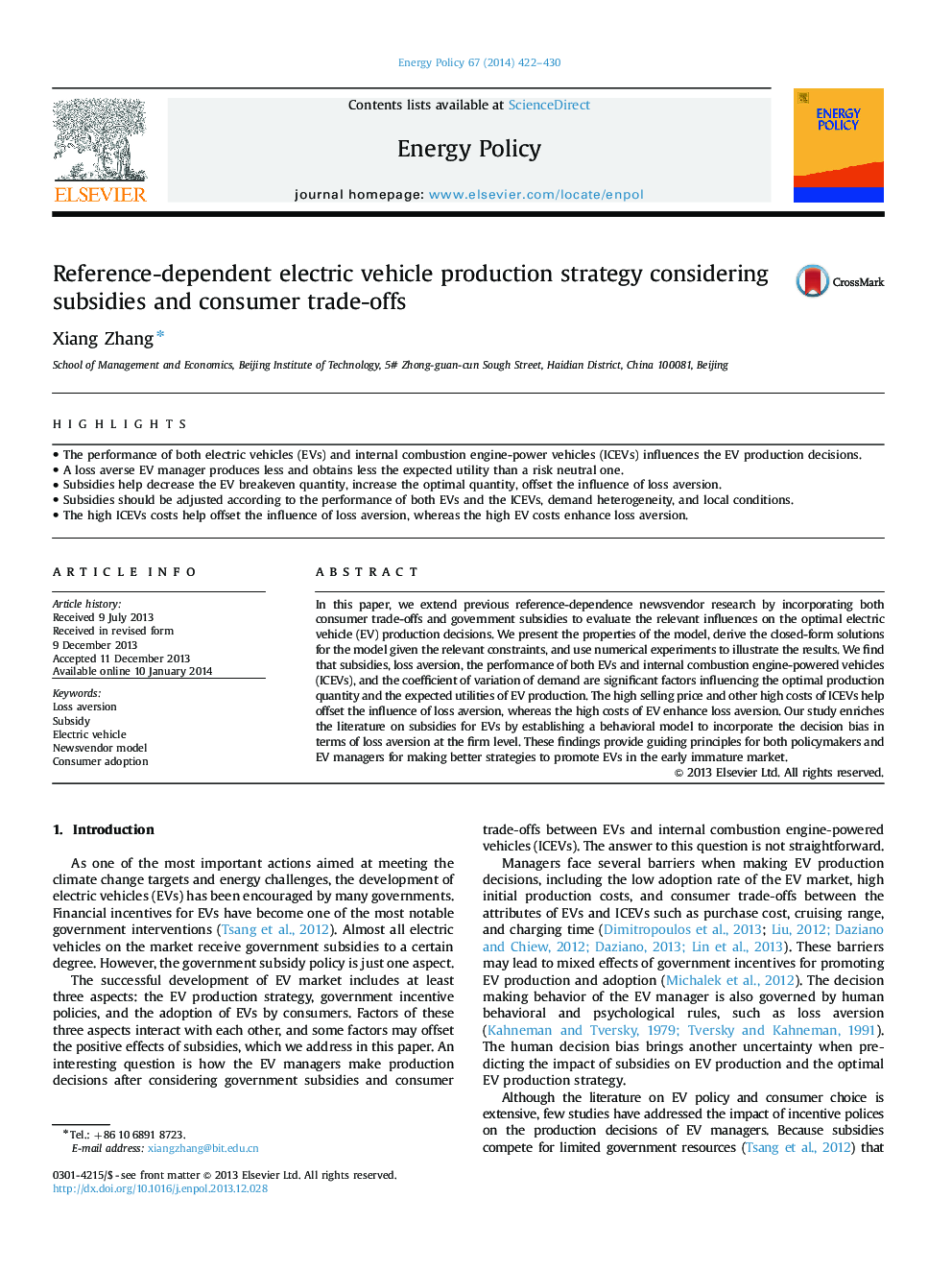 Reference-dependent electric vehicle production strategy considering subsidies and consumer trade-offs