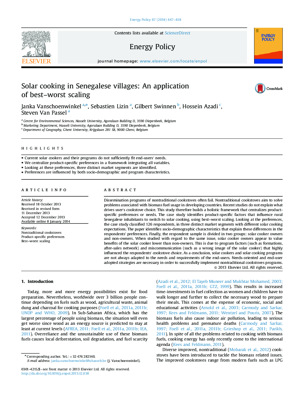 Solar cooking in Senegalese villages: An application of best-worst scaling