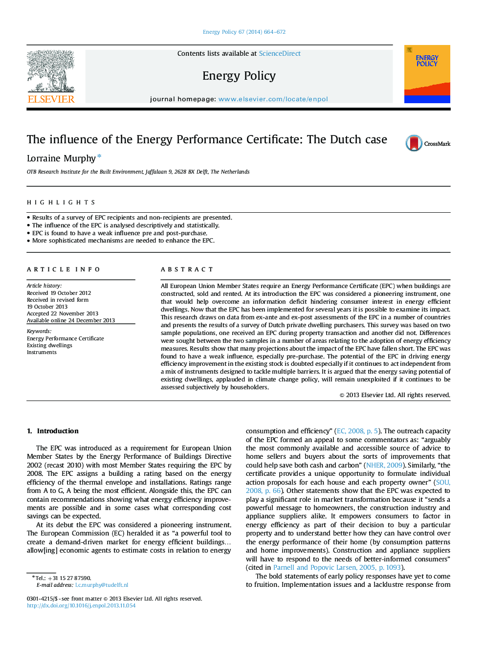 The influence of the Energy Performance Certificate: The Dutch case