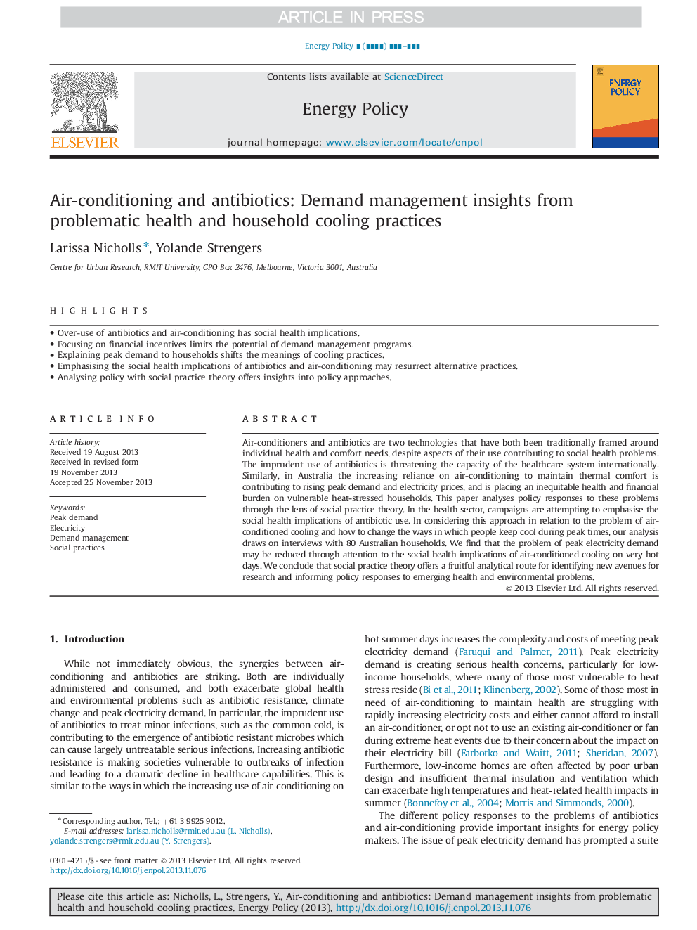 Air-conditioning and antibiotics: Demand management insights from problematic health and household cooling practices