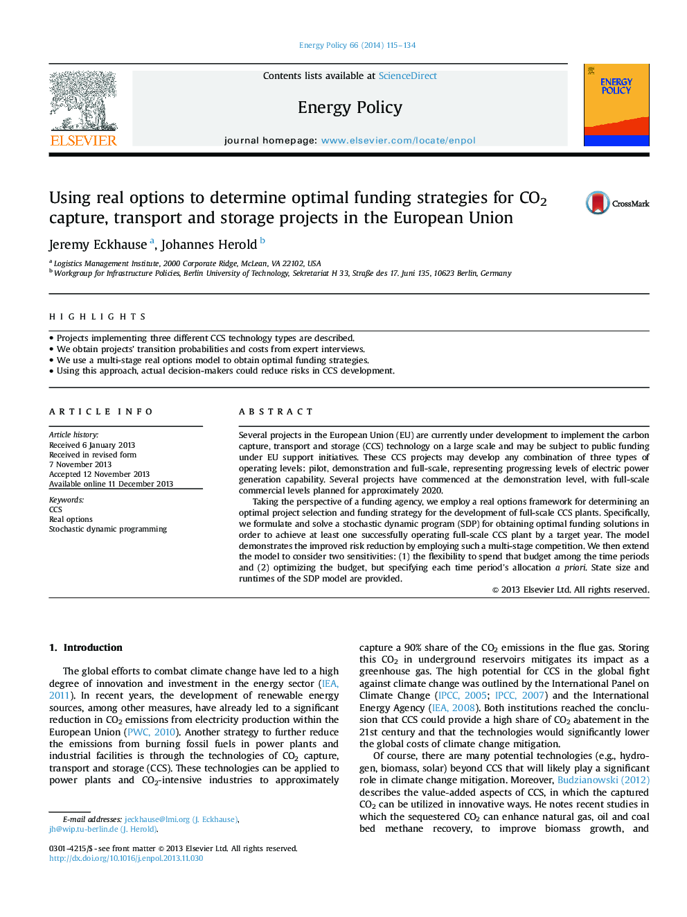 Using real options to determine optimal funding strategies for CO2 capture, transport and storage projects in the European Union