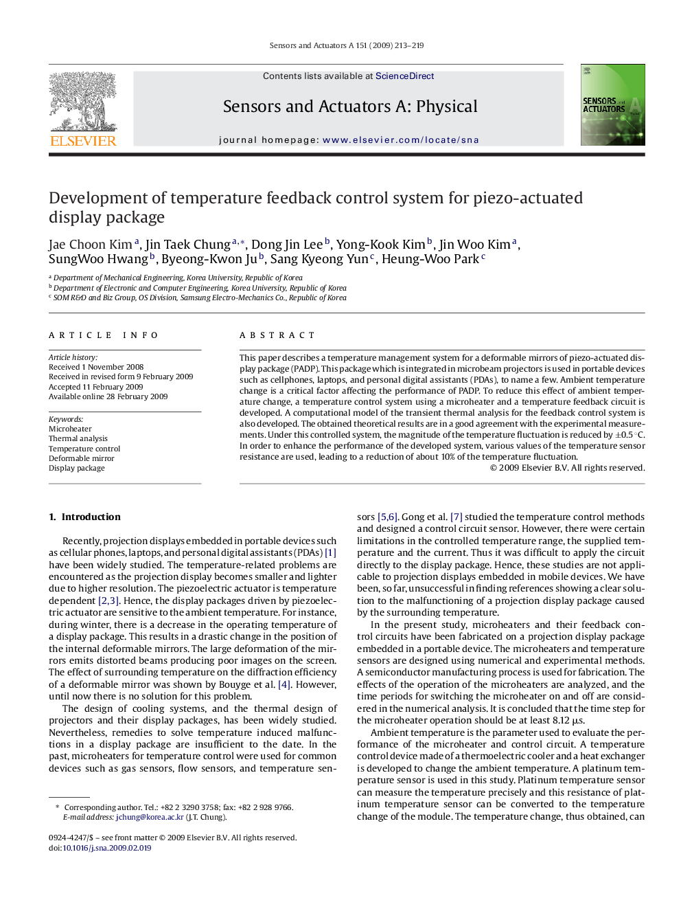 Development of temperature feedback control system for piezo-actuated display package