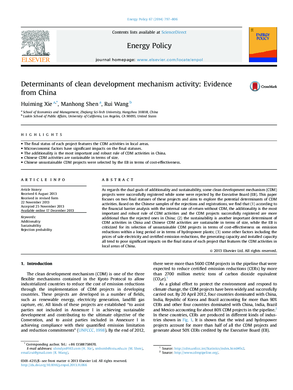Determinants of clean development mechanism activity: Evidence from China