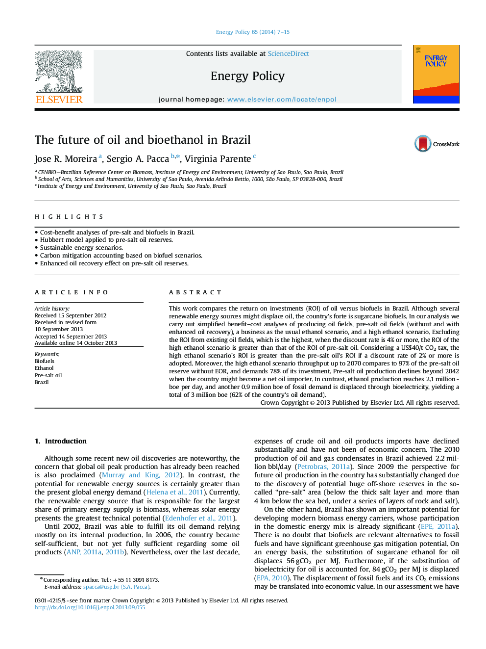 The future of oil and bioethanol in Brazil