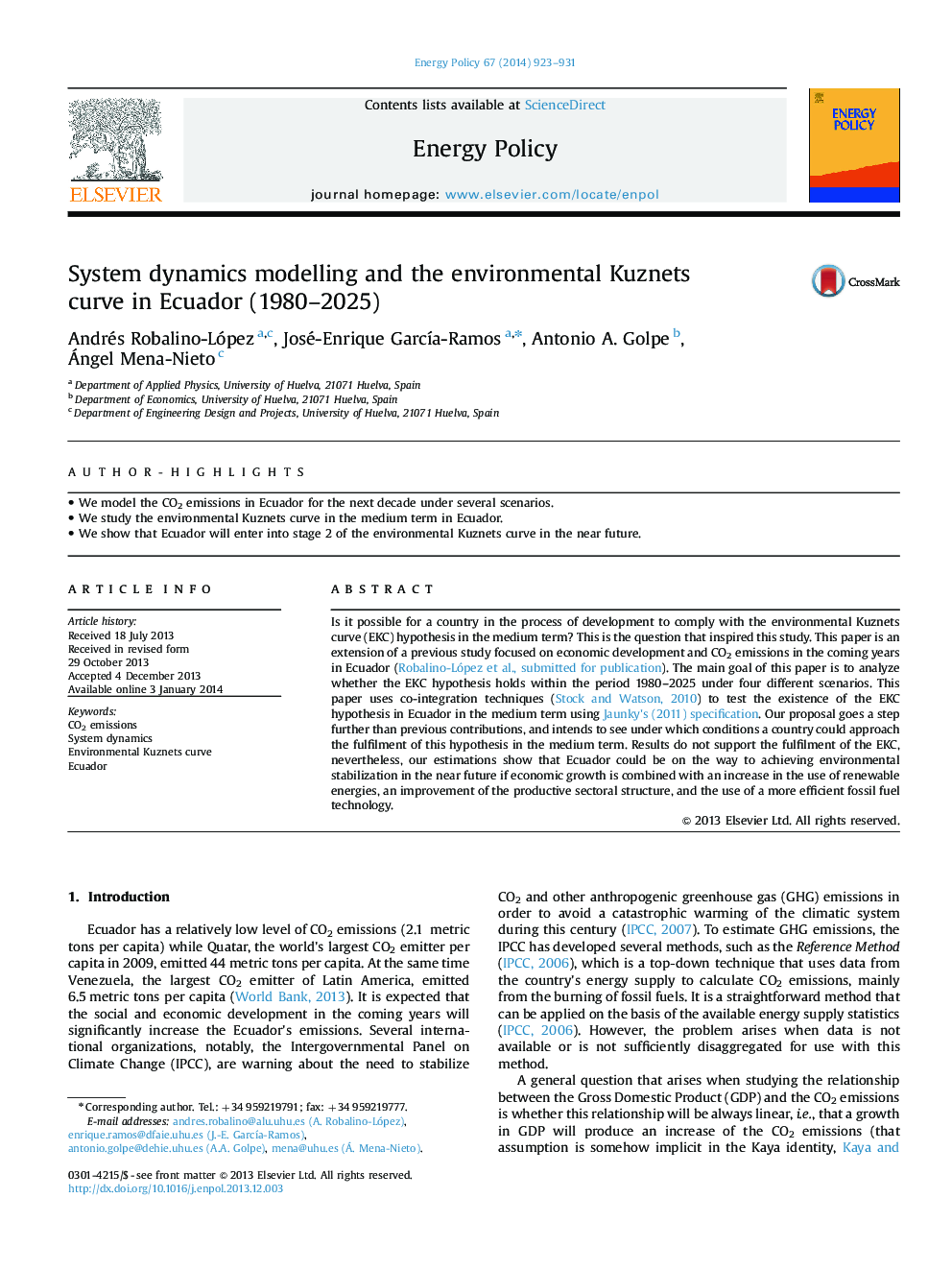 مدل سازی پویایی سیستم و منحنی کوزنتس محیط زیست در اکوادور (1980-2025) 