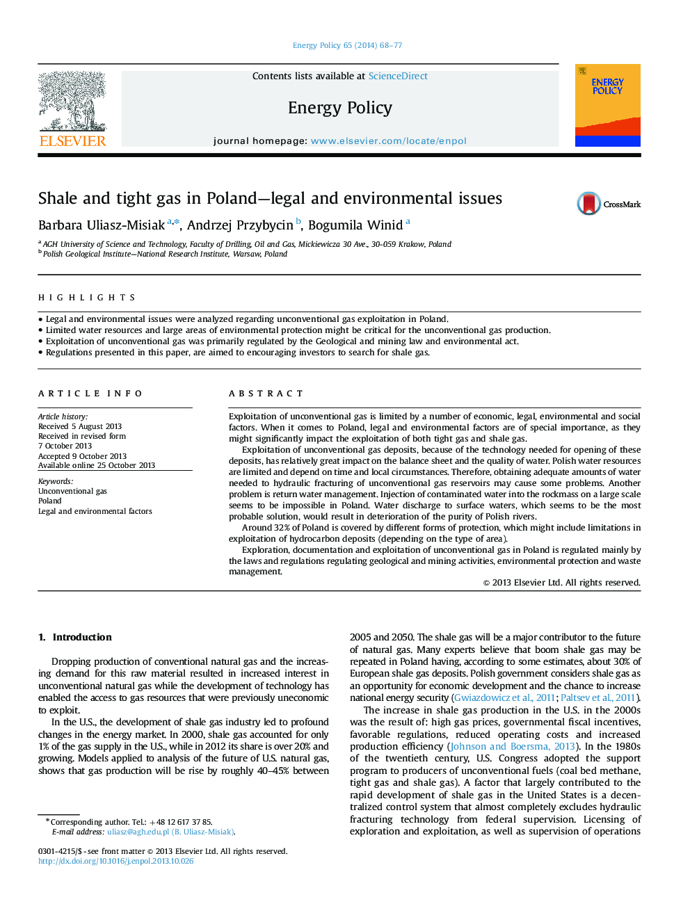 Shale and tight gas in Poland-legal and environmental issues