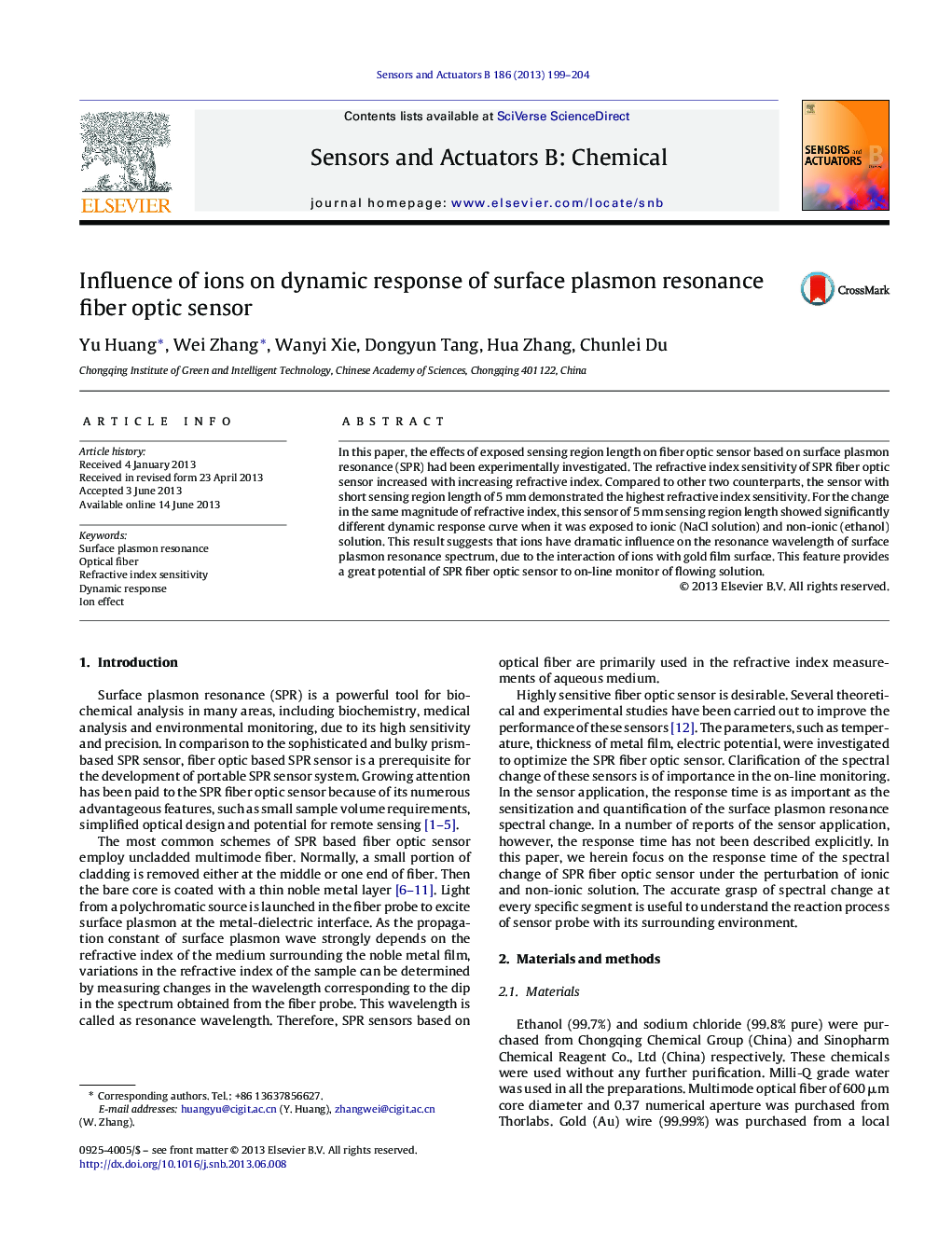 Influence of ions on dynamic response of surface plasmon resonance fiber optic sensor