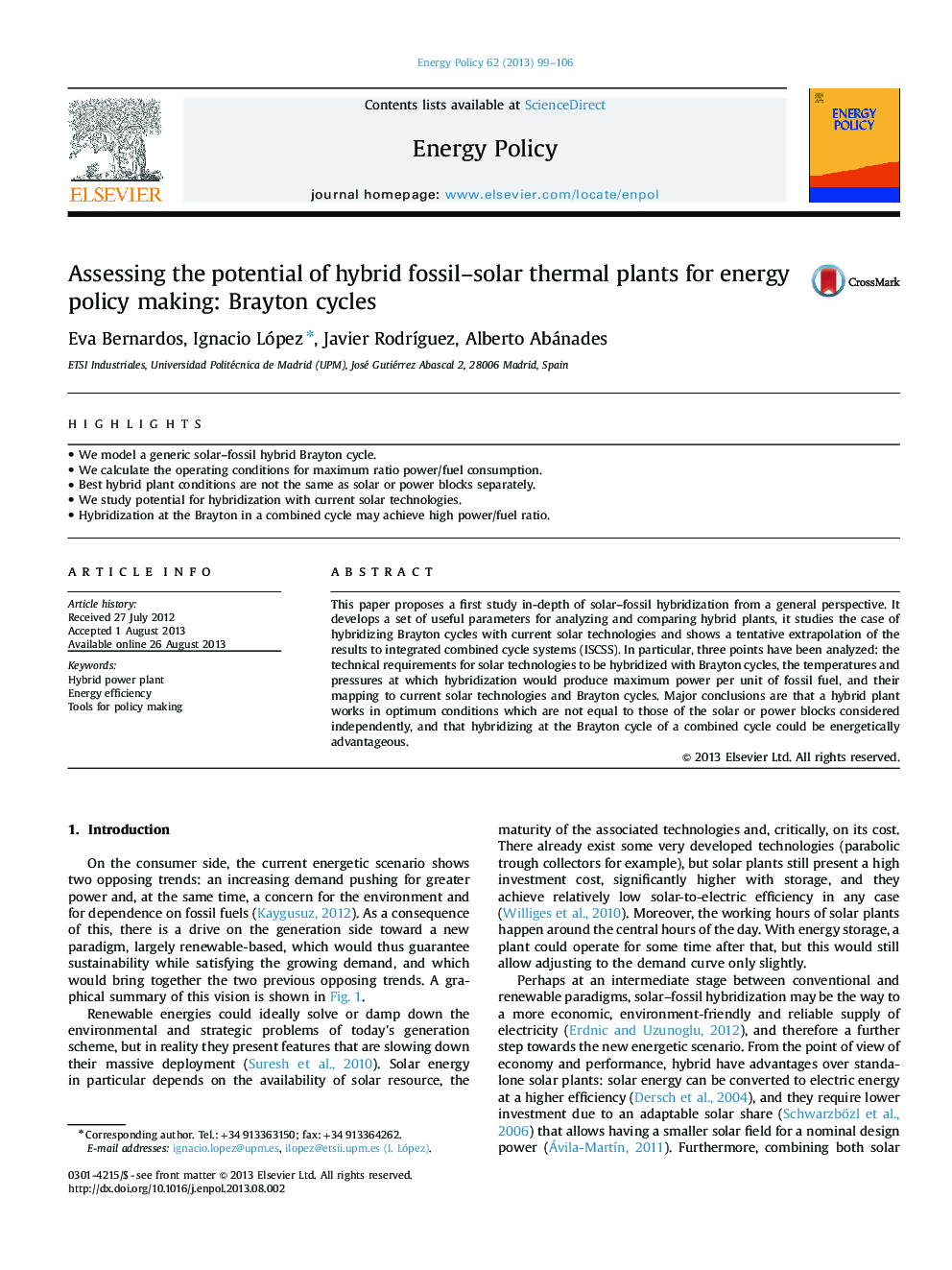 Assessing the potential of hybrid fossil-solar thermal plants for energy policy making: Brayton cycles