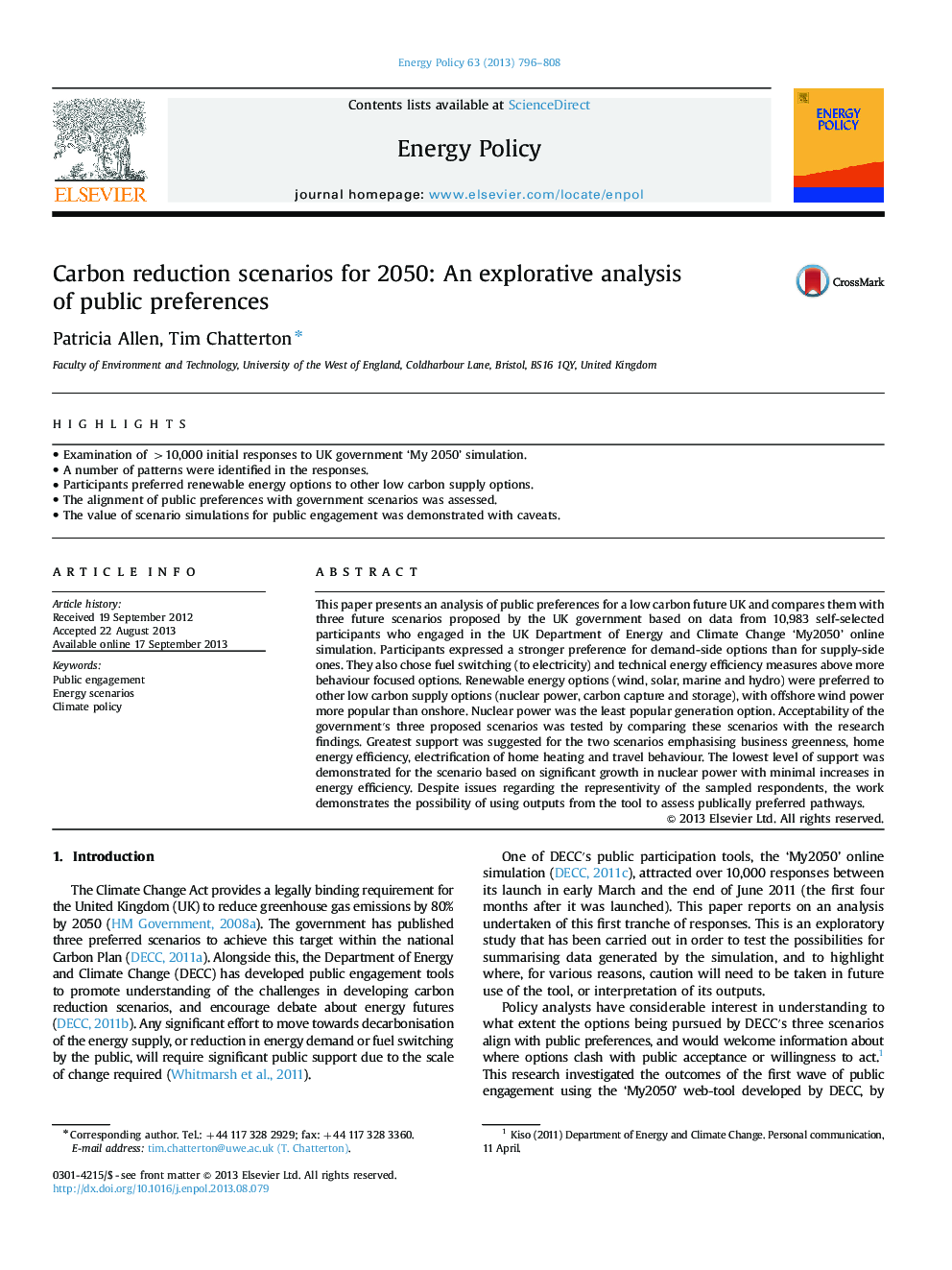 Carbon reduction scenarios for 2050: An explorative analysis of public preferences