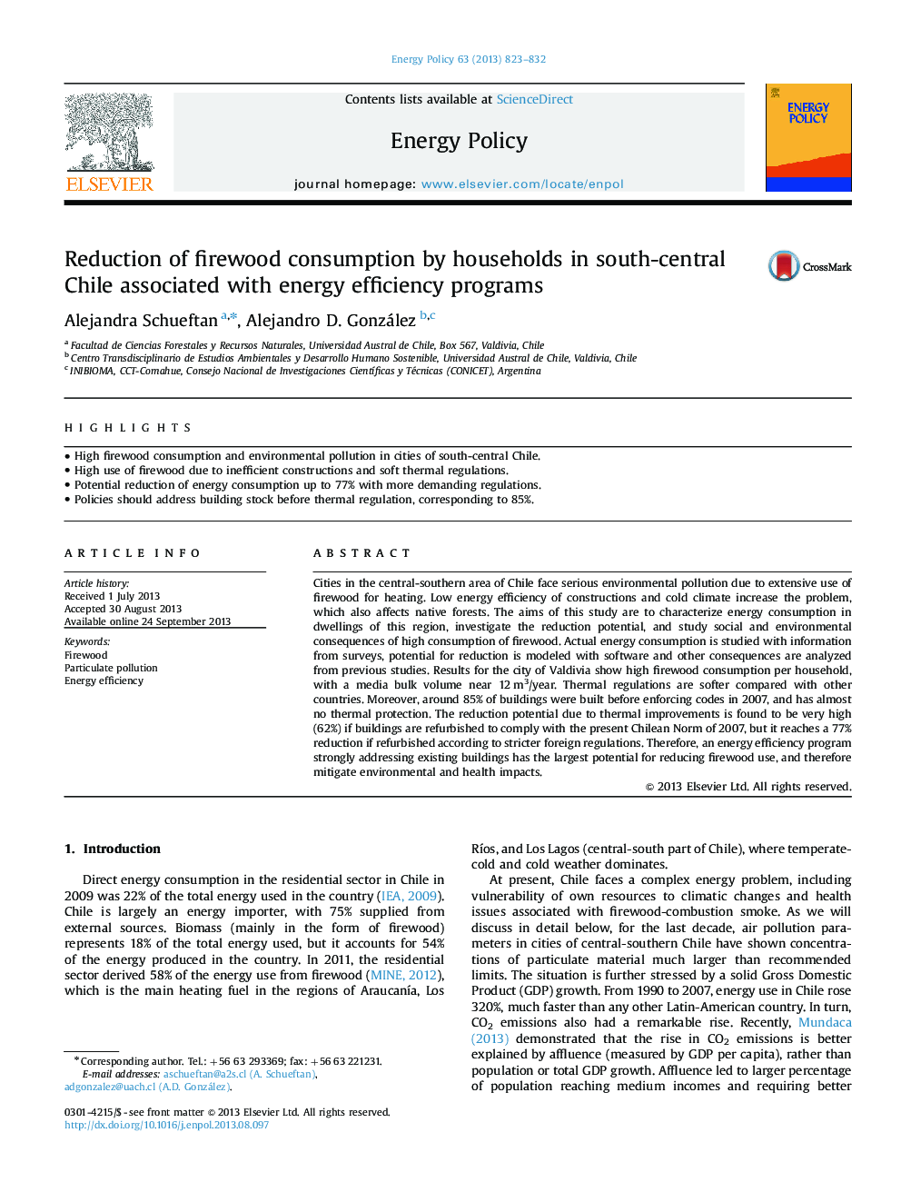 Reduction of firewood consumption by households in south-central Chile associated with energy efficiency programs