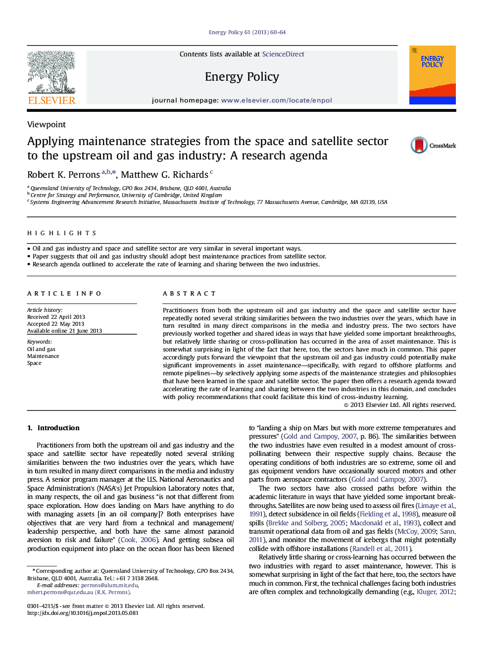 Applying maintenance strategies from the space and satellite sector to the upstream oil and gas industry: A research agenda