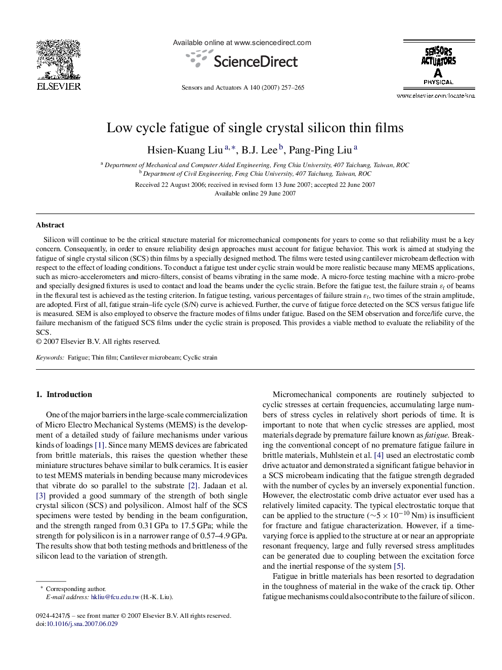 Low cycle fatigue of single crystal silicon thin films