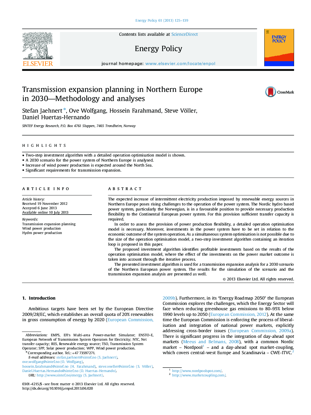Transmission expansion planning in Northern Europe in 2030-Methodology and analyses