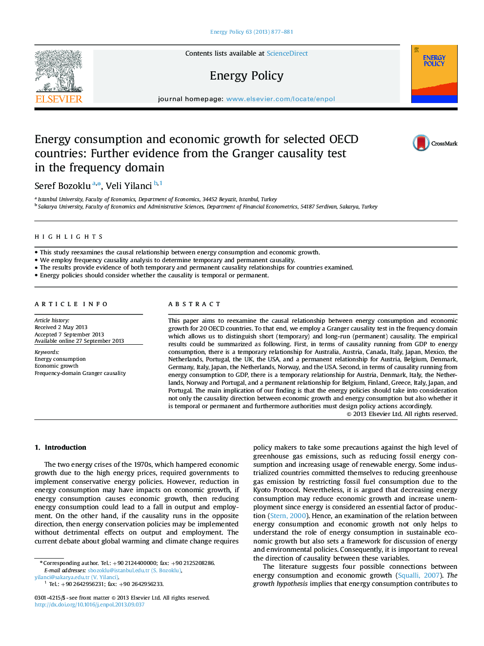 Energy consumption and economic growth for selected OECD countries: Further evidence from the Granger causality test in the frequency domain