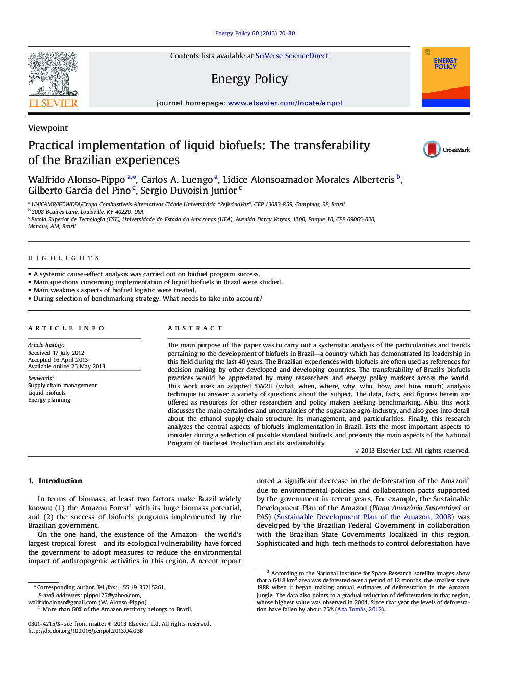 Practical implementation of liquid biofuels: The transferability of the Brazilian experiences