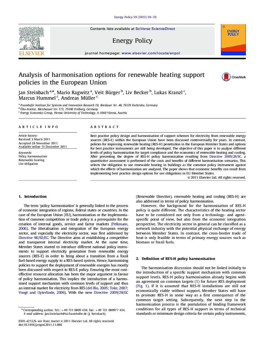 Analysis of harmonisation options for renewable heating support policies in the European Union