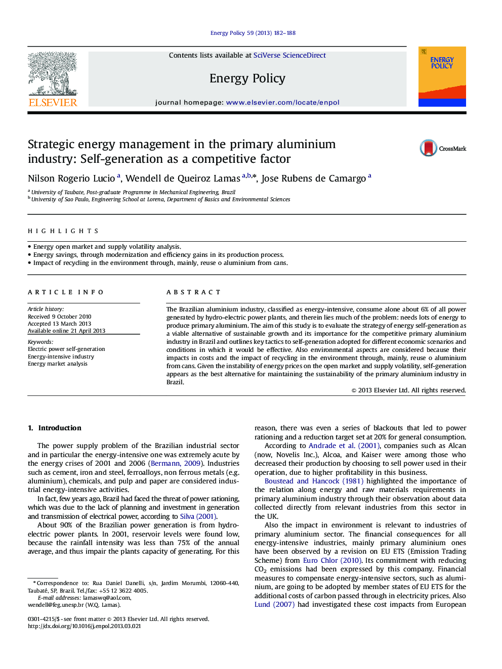 Strategic energy management in the primary aluminium industry: Self-generation as a competitive factor