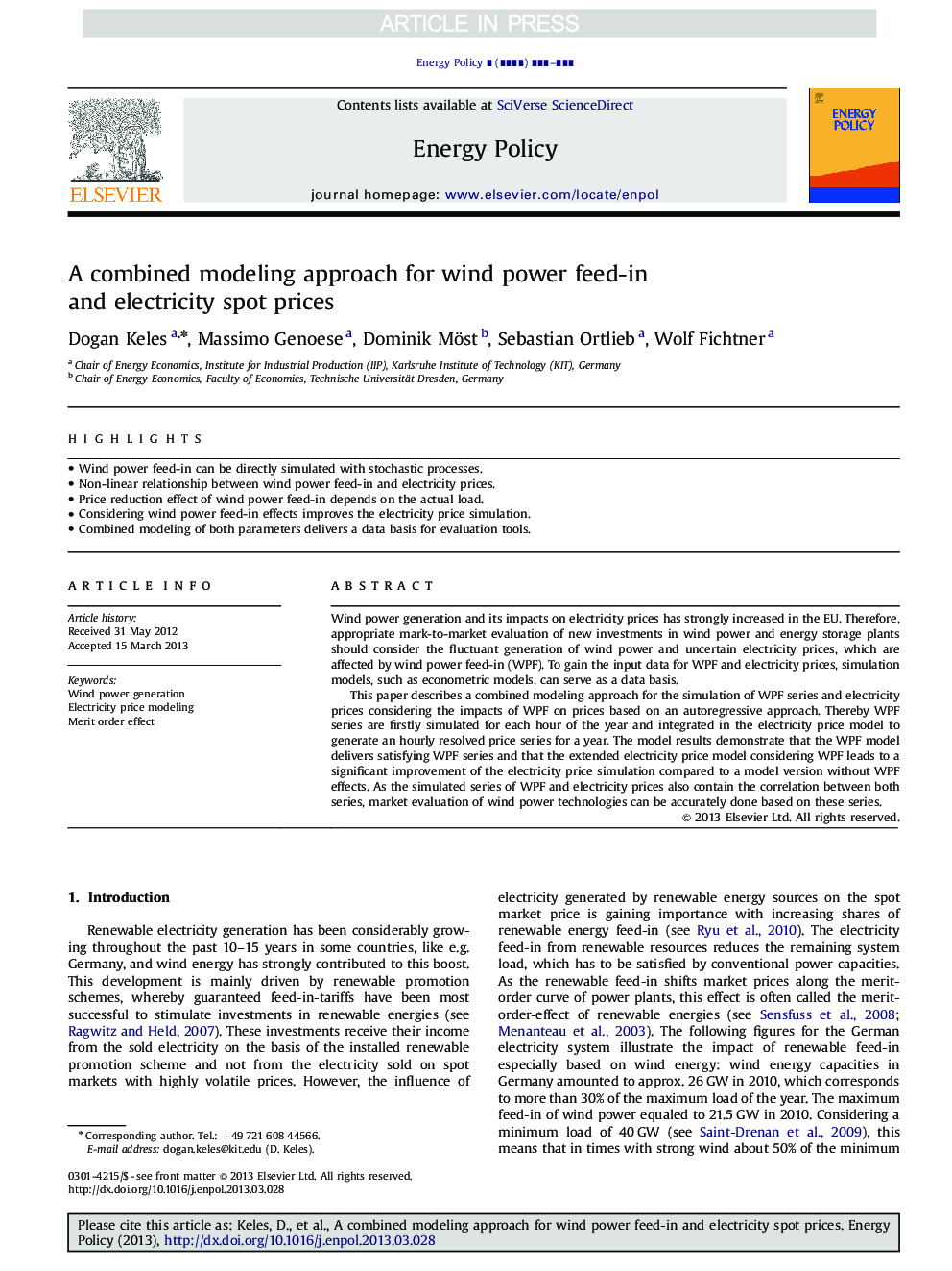 A combined modeling approach for wind power feed-in and electricity spot prices