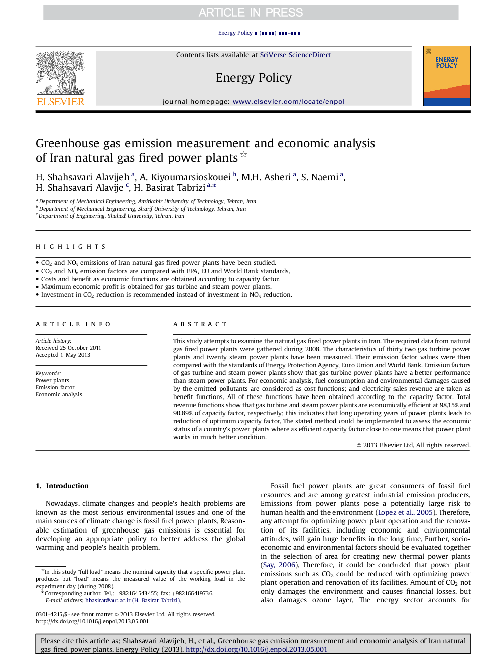 Greenhouse gas emission measurement and economic analysis of Iran natural gas fired power plants