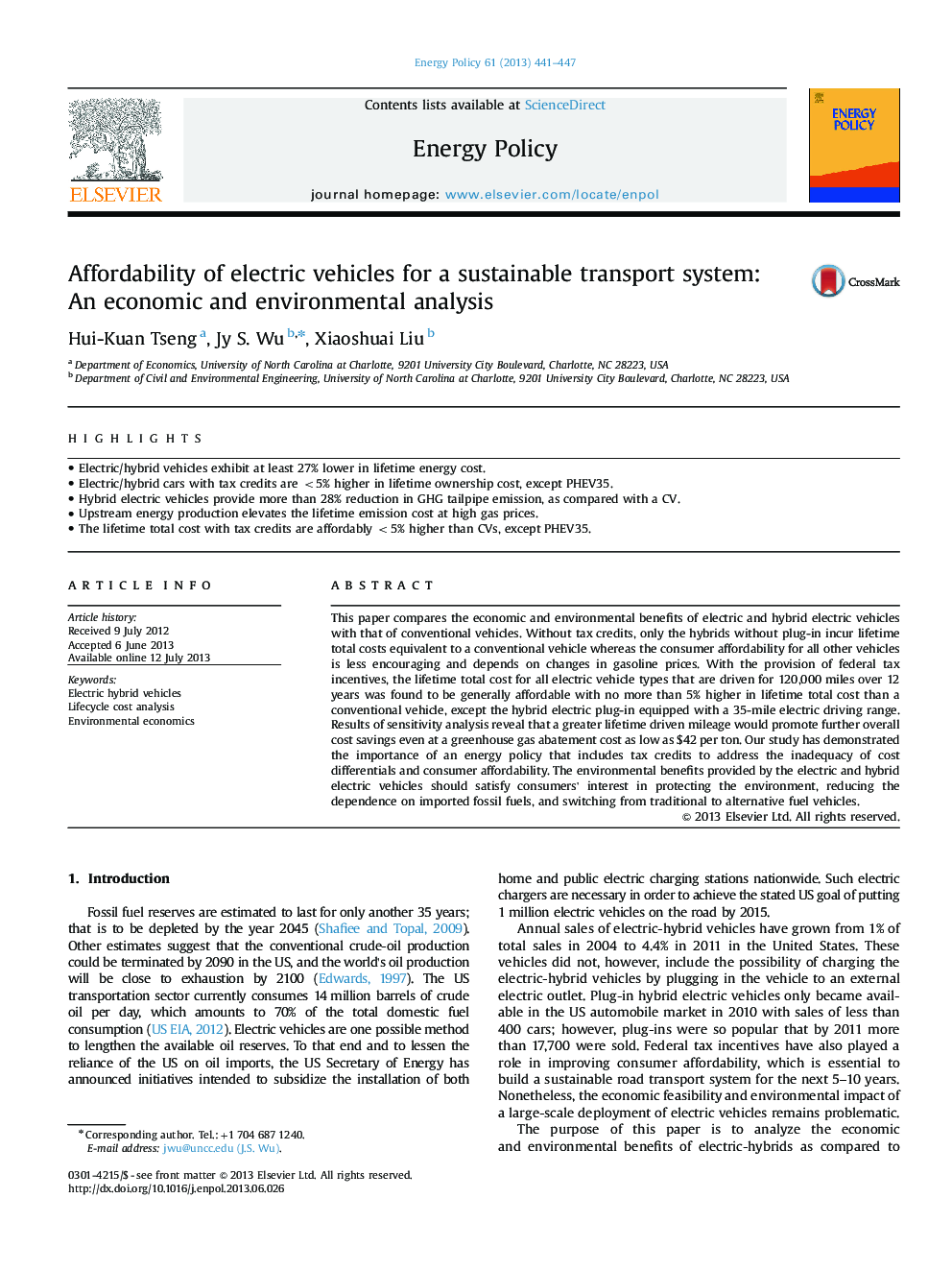 دسترسی به وسایل نقلیه الکتریکی برای یک سیستم حمل و نقل پایدار: تجزیه و تحلیل اقتصادی و محیط زیست 