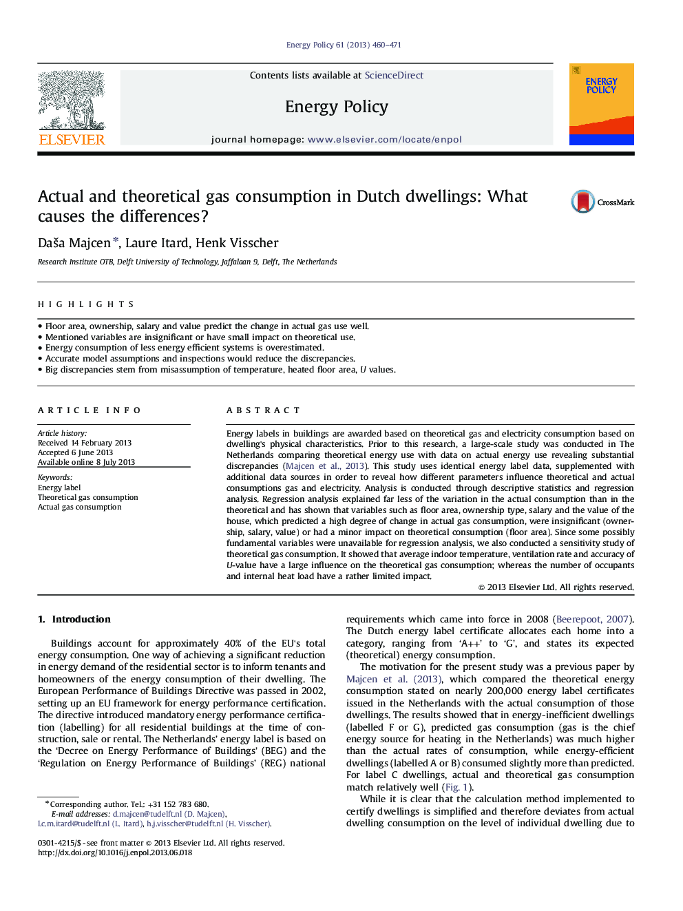 Actual and theoretical gas consumption in Dutch dwellings: What causes the differences?