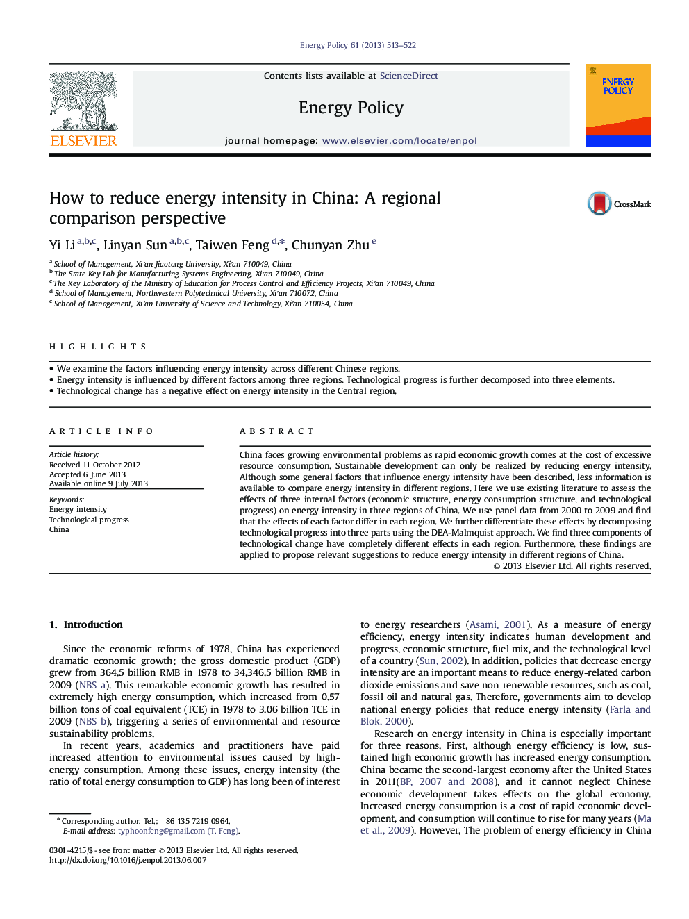 How to reduce energy intensity in China: A regional comparison perspective